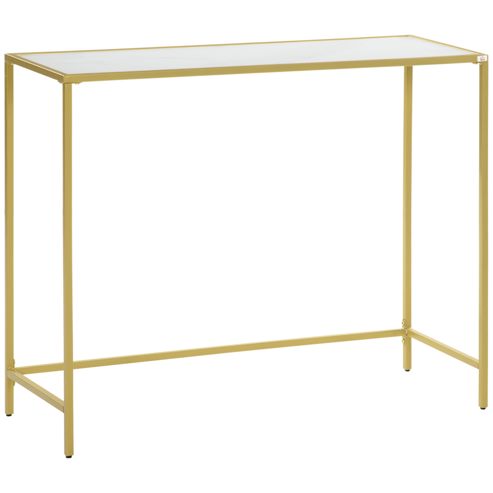 HOMCOM Masă Consolă de Hol din Oțel și Sticlă Calită, Design Modern, Picioare Reglabile, Alb și Auriu | Aosom Romania HOMCOM Masă Consolă de Hol din Oțel și Sticlă Calită, Design Modern, Picioare Reglabile, Alb și Auriu | Aosom Romania