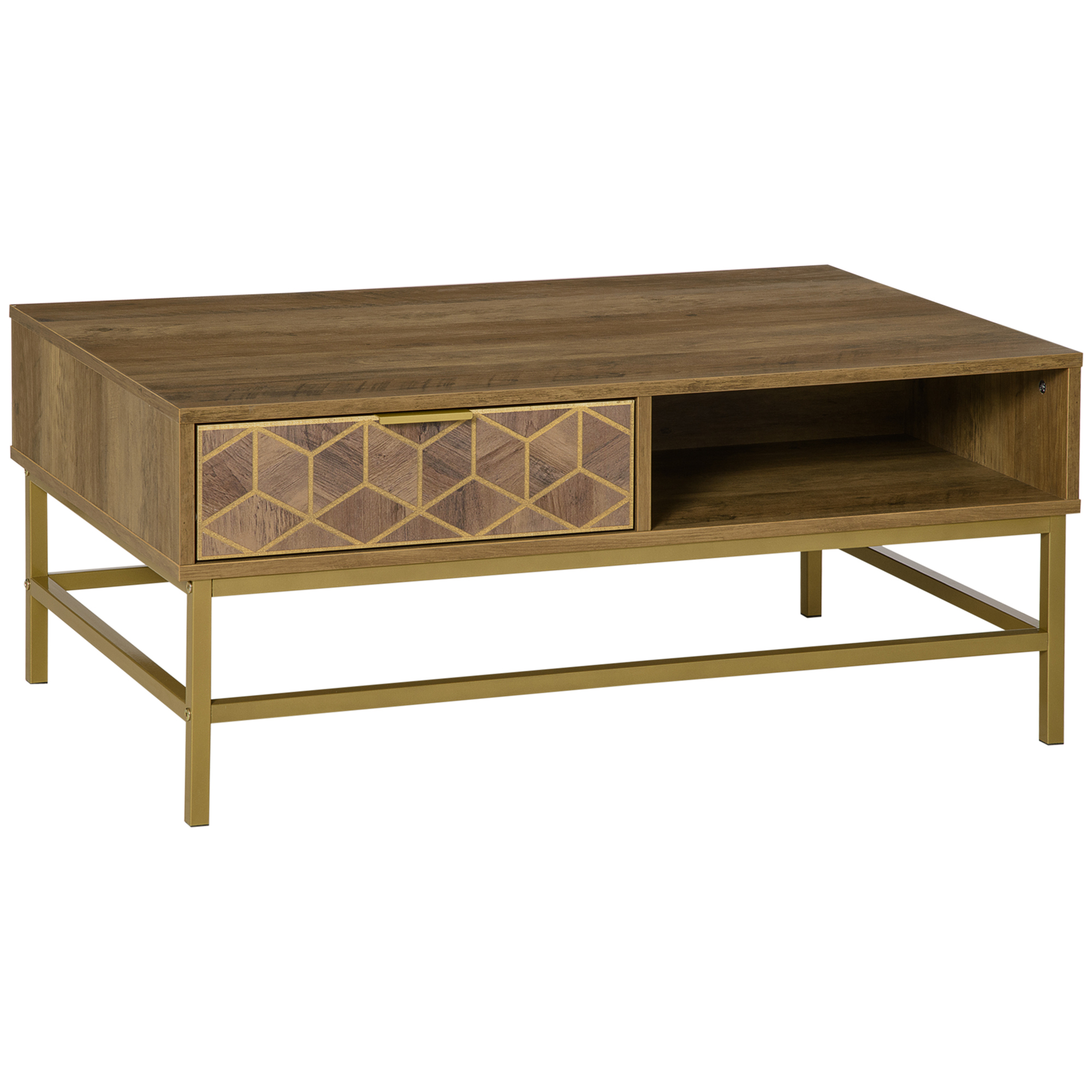 HOMCOM Masă de Cafea Modernă cu Sertar și 2 Rafturi Deschise, Design Natural, 100x59x42.8cm | Aosom Romania HOMCOM Masă de Cafea Modernă cu Sertar și 2 Rafturi Deschise, Design Natural, 100x59x42.8cm | Aosom Romania