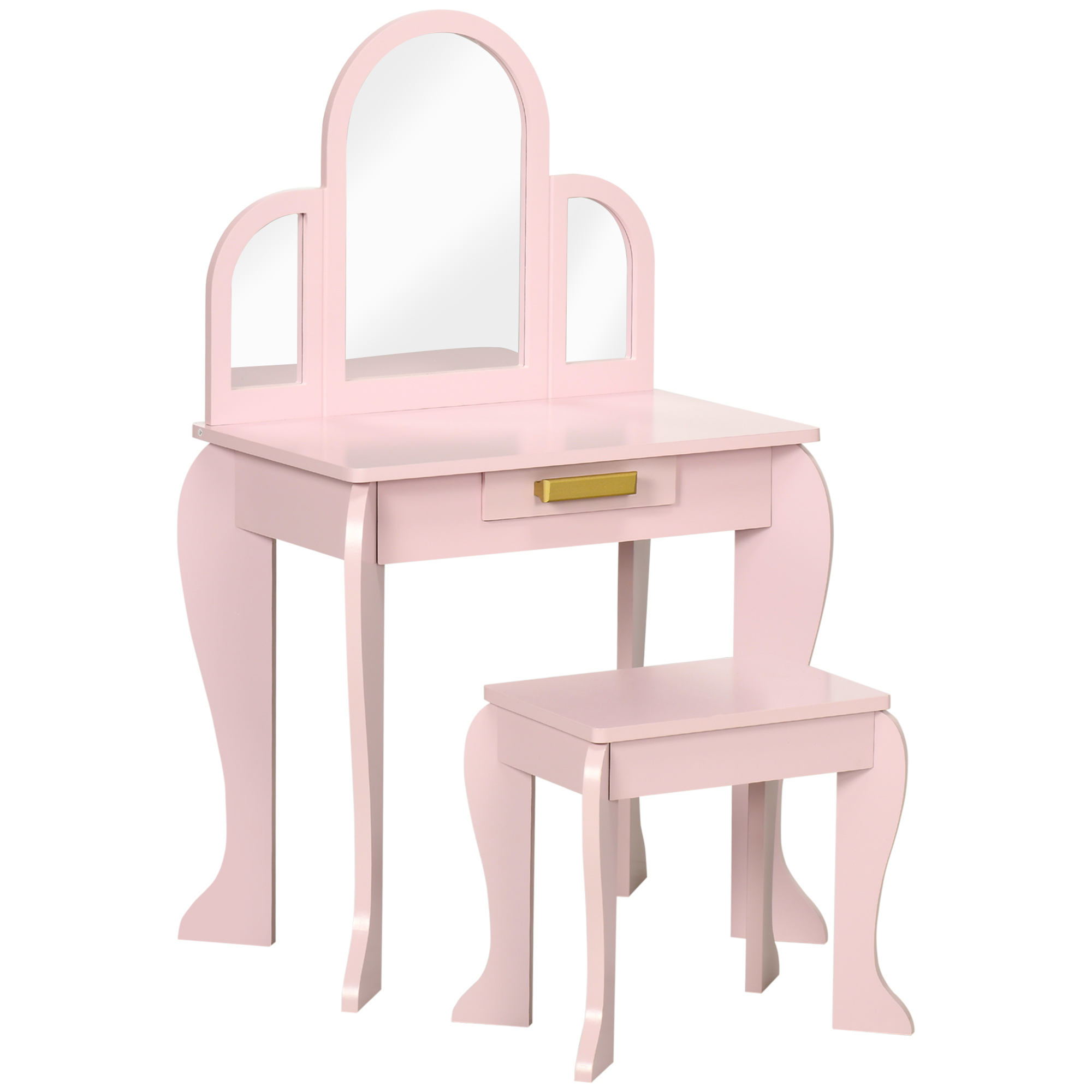 HOMCOM Masa cu oglinda si taburet, set de vanitate pentru copii, birou de machiaj pentru fete cu sertar pentru copii de 3-6 ani, roz | AOSOM RO HOMCOM Masa cu oglinda si taburet, set de vanitate pentru copii, birou de machiaj pentru fete cu sertar pentru copii de 3-6 ani, roz | AOSOM RO