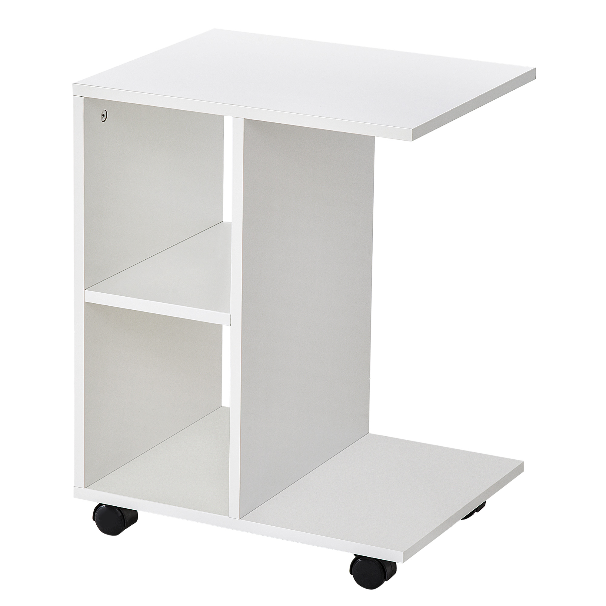 HOMCOM Masa Livingroom cu 2 rafturi deschise si 4 roti pivotante, PAL, 45x35x58cm, alb HOMCOM Masa Livingroom cu 2 rafturi deschise si 4 roti pivotante, PAL, 45x35x58cm, alb