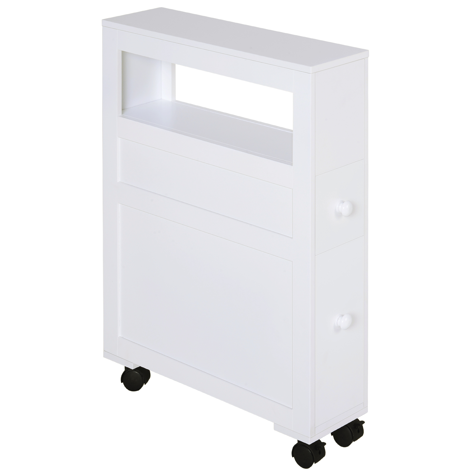 HOMCOM Mobilier Baie din Lemn, Rafturi și 2 Sertare, 16x52x66 cm, Design Modern, Alb | Aosom Romania HOMCOM Mobilier Baie din Lemn, Rafturi și 2 Sertare, 16x52x66 cm, Design Modern, Alb | Aosom Romania
