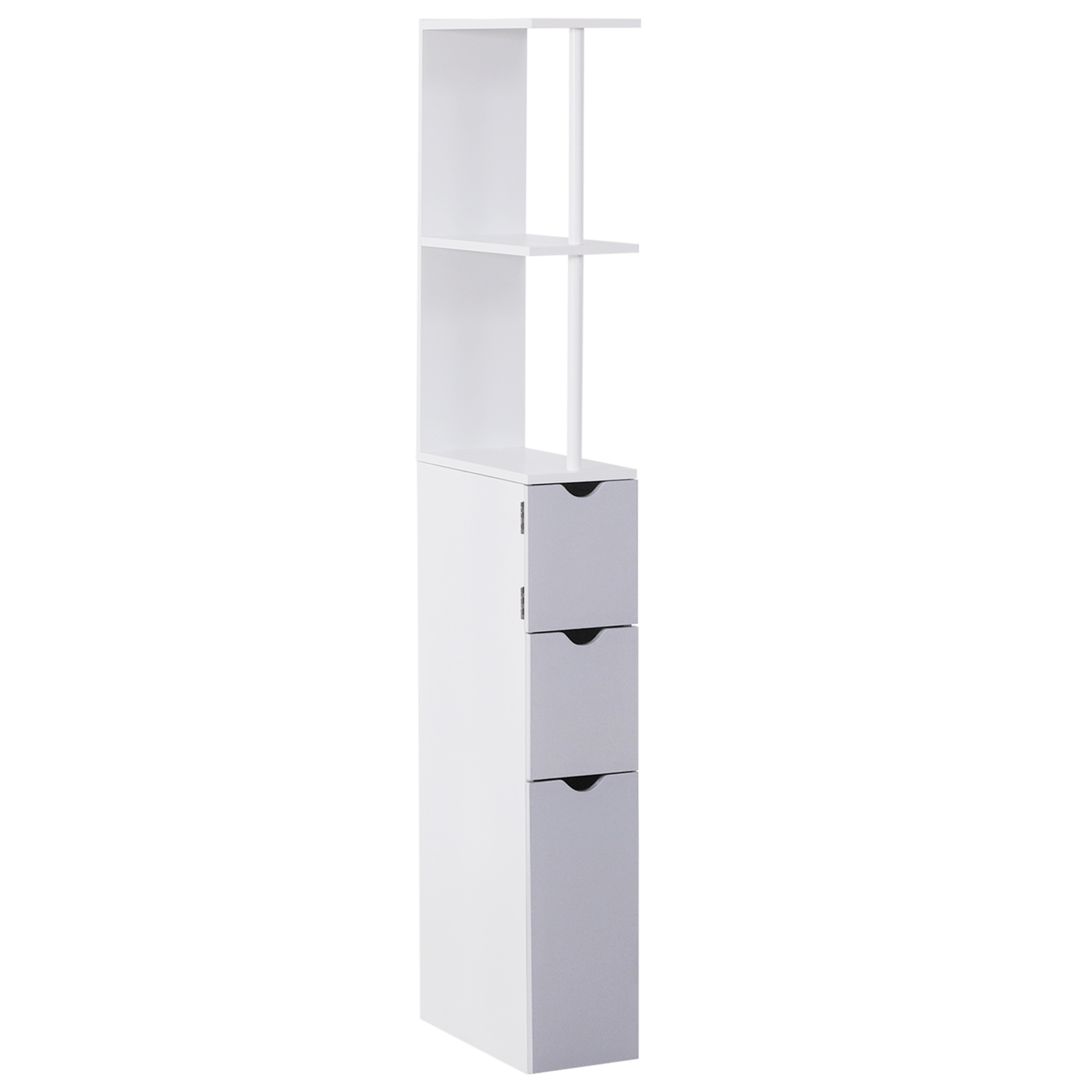 HOMCOM Mobilier Coloană Baie, 2 Compartimente, Ușă, 2 Sertare, MDF și Fier, 15x33x140 cm, Alb și Gri | Aosom Romania HOMCOM Mobilier Coloană Baie, 2 Compartimente, Ușă, 2 Sertare, MDF și Fier, 15x33x140 cm, Alb și Gri | Aosom Romania