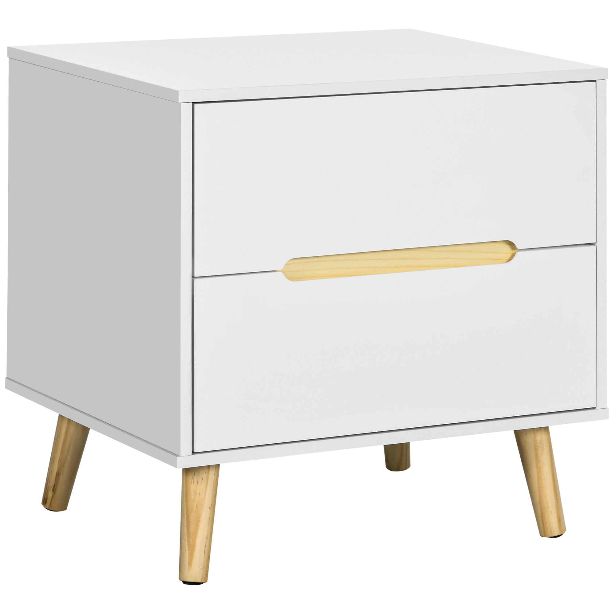 HOMCOM Noptieră Modernă cu 2 Sertare Masă Laterală Picioare Lemn Masiv pentru Dormitor sau Living 50x40x50.5cm | Aosom Romania HOMCOM Noptieră Modernă cu 2 Sertare Masă Laterală Picioare Lemn Masiv pentru Dormitor sau Living 50x40x50.5cm | Aosom Romania