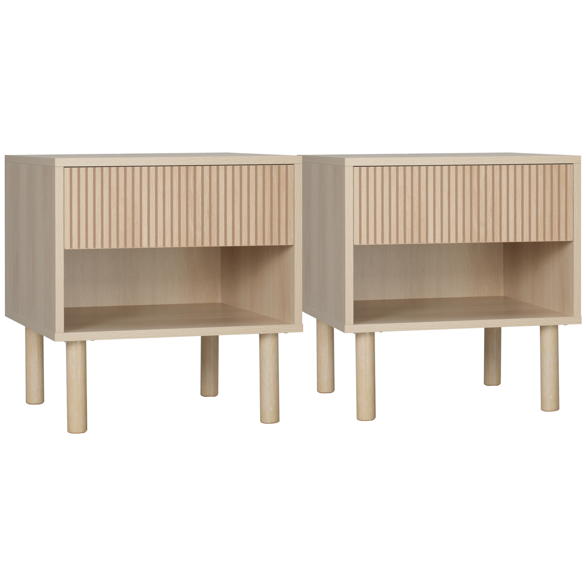 HOMCOM Noptiera moderna Set de 2, noptiere cu polita deschisa, masuta de cafea, dormitor, natural HOMCOM Noptiera moderna Set de 2, noptiere cu polita deschisa, masuta de cafea, dormitor, natural