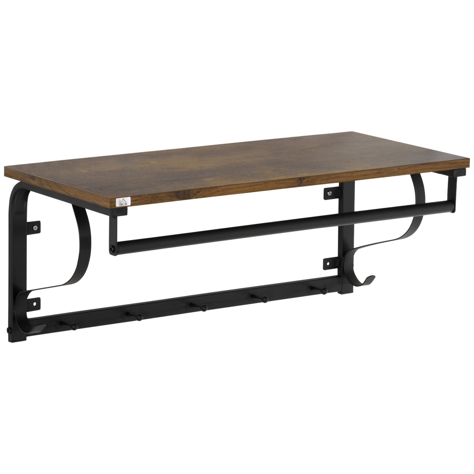HOMCOM Raft Montat pe Perete, Spațiu de Depozitare, Oțel/PAL, 66x30x27cm, Maro și Negru | Aosom Romania HOMCOM Raft Montat pe Perete, Spațiu de Depozitare, Oțel/PAL, 66x30x27cm, Maro și Negru | Aosom Romania