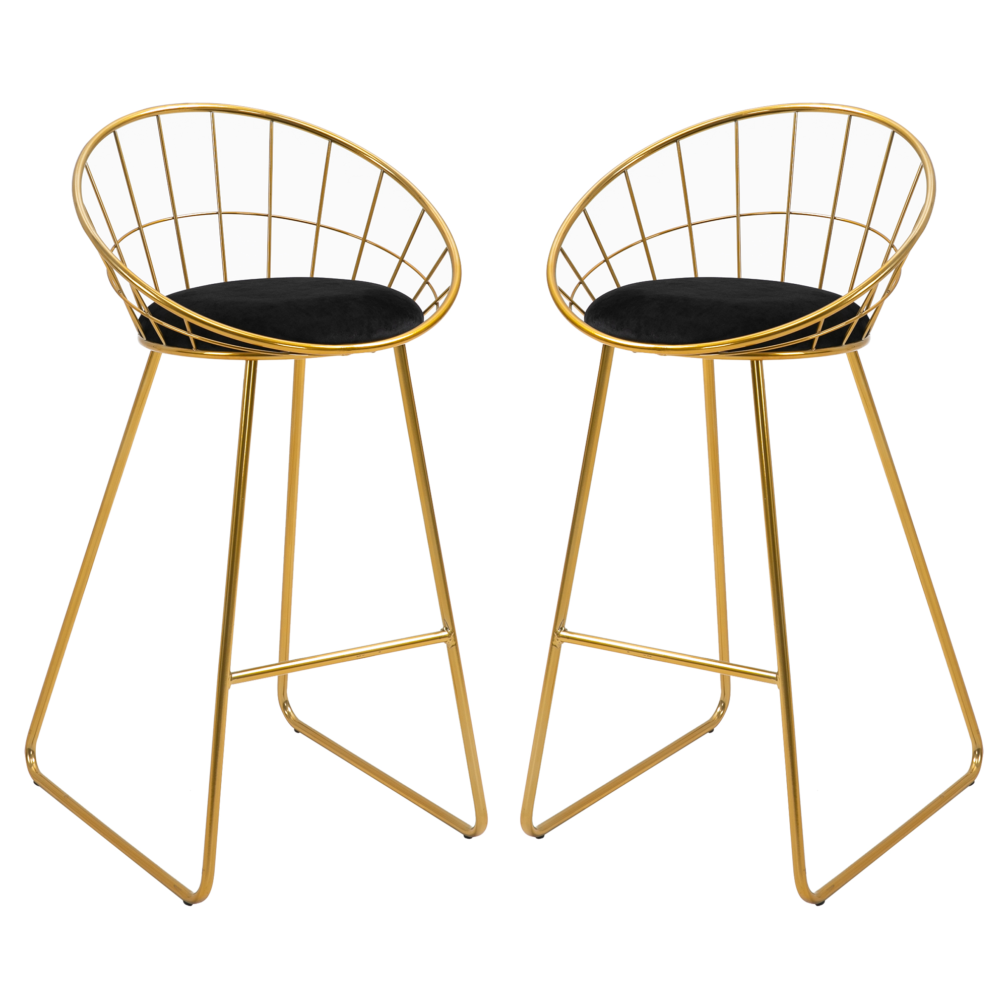 HOMCOM Set 2 Scaune Bar Înalte, Design Modern, Pernă Catifea, Poliester și Metal, Negru și Auriu, Confortabil | Aosom Romania HOMCOM Set 2 Scaune Bar Înalte, Design Modern, Pernă Catifea, Poliester și Metal, Negru și Auriu, Confortabil | Aosom Romania