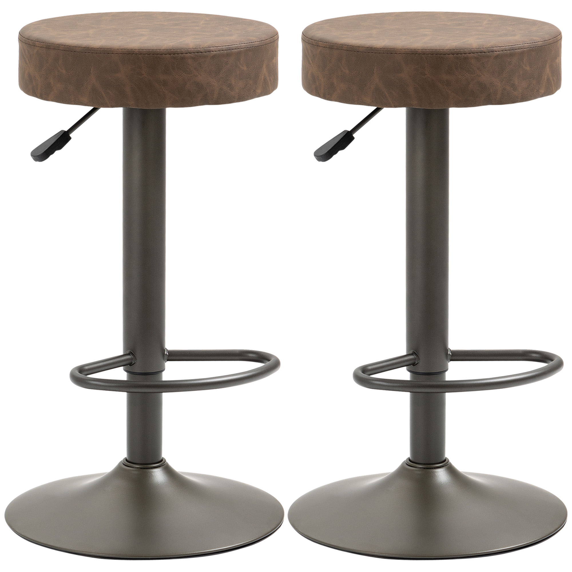 HOMCOM Set 2 Scaune de Bar, Scaune de Bucătărie Pivotante, Înălțime Reglabilă, 35x36x64-85 cm, Maro HOMCOM Set 2 Scaune de Bar, Scaune de Bucătărie Pivotante, Înălțime Reglabilă, 35x36x64-85 cm, Maro