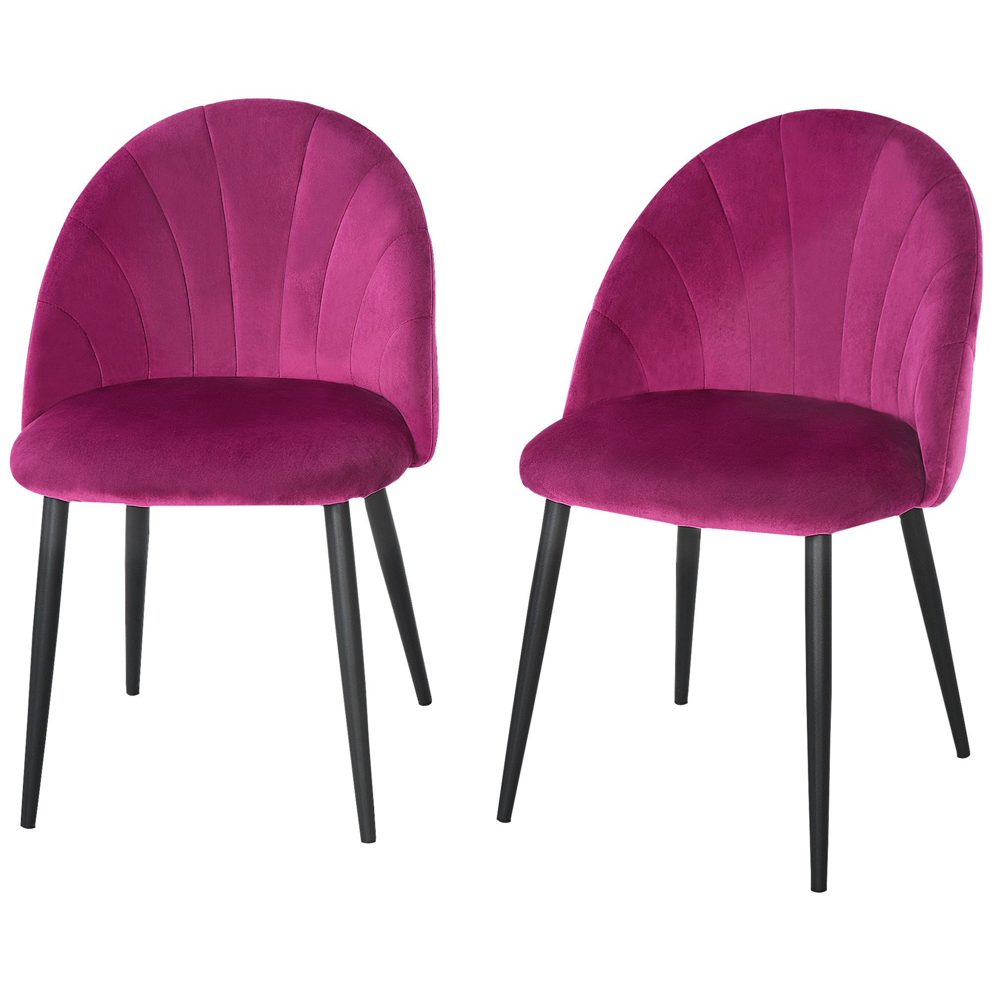 Homcom Set 2 Scaune de Sufragerie Tapitate, Spătar Curbat, Picioare din Metal, 52x54x79cm, Fucsia | Aosom Romania Homcom Set 2 Scaune de Sufragerie Tapitate, Spătar Curbat, Picioare din Metal, 52x54x79cm, Fucsia | Aosom Romania