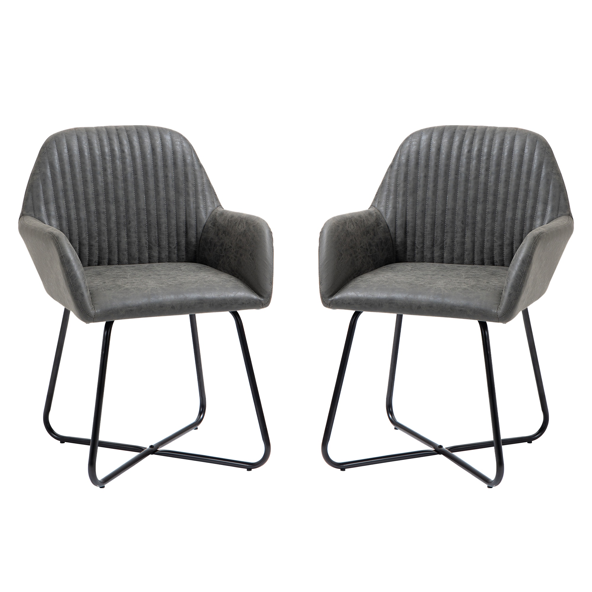 HOMCOM Set 2 Scaune Moderne Tapitate Imitație Piele Gri pentru Sufragerie Bucătărie sau Living 60x56.5x85cm | Aosom Romania HOMCOM Set 2 Scaune Moderne Tapitate Imitație Piele Gri pentru Sufragerie Bucătărie sau Living 60x56.5x85cm | Aosom Romania