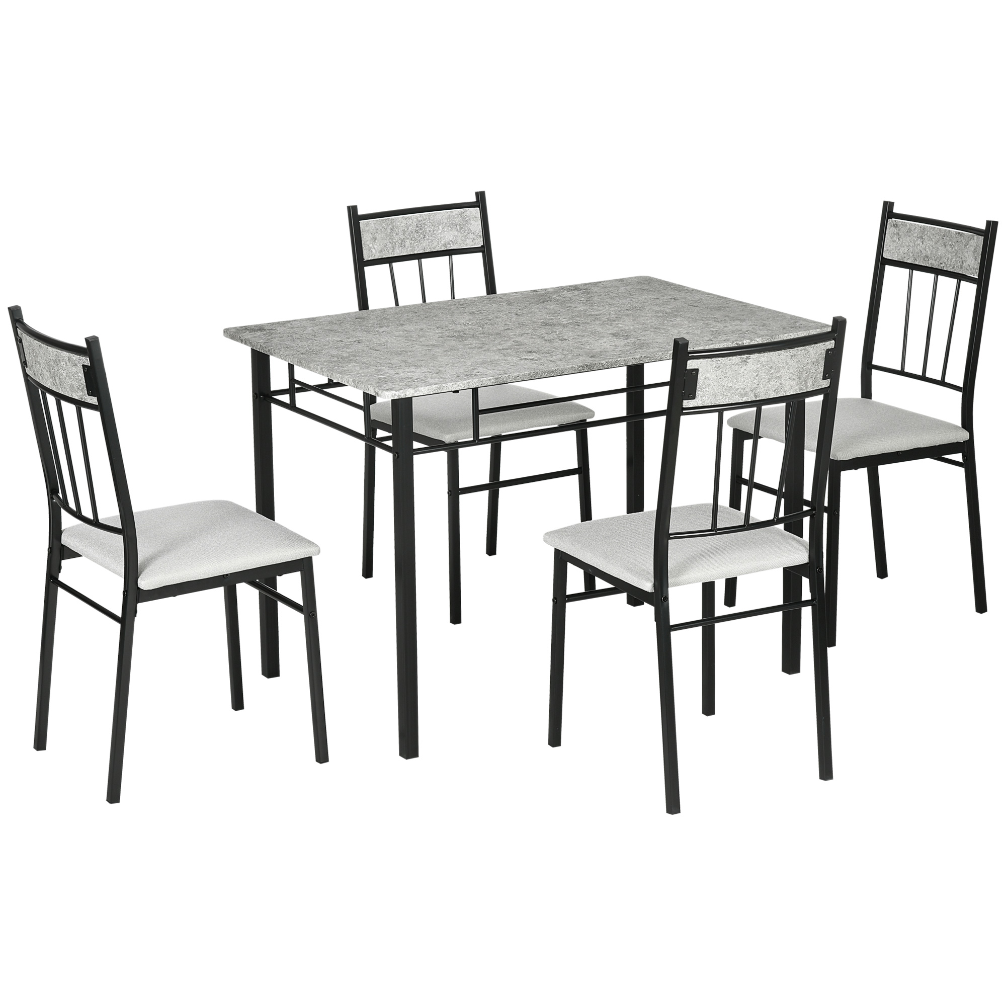 HOMCOM Set 5 Piese Masa Dreptunghiulară Metal MDF 4 Scaune Design Modern pentru Dining | Aosom Romania HOMCOM Set 5 Piese Masa Dreptunghiulară Metal MDF 4 Scaune Design Modern pentru Dining | Aosom Romania