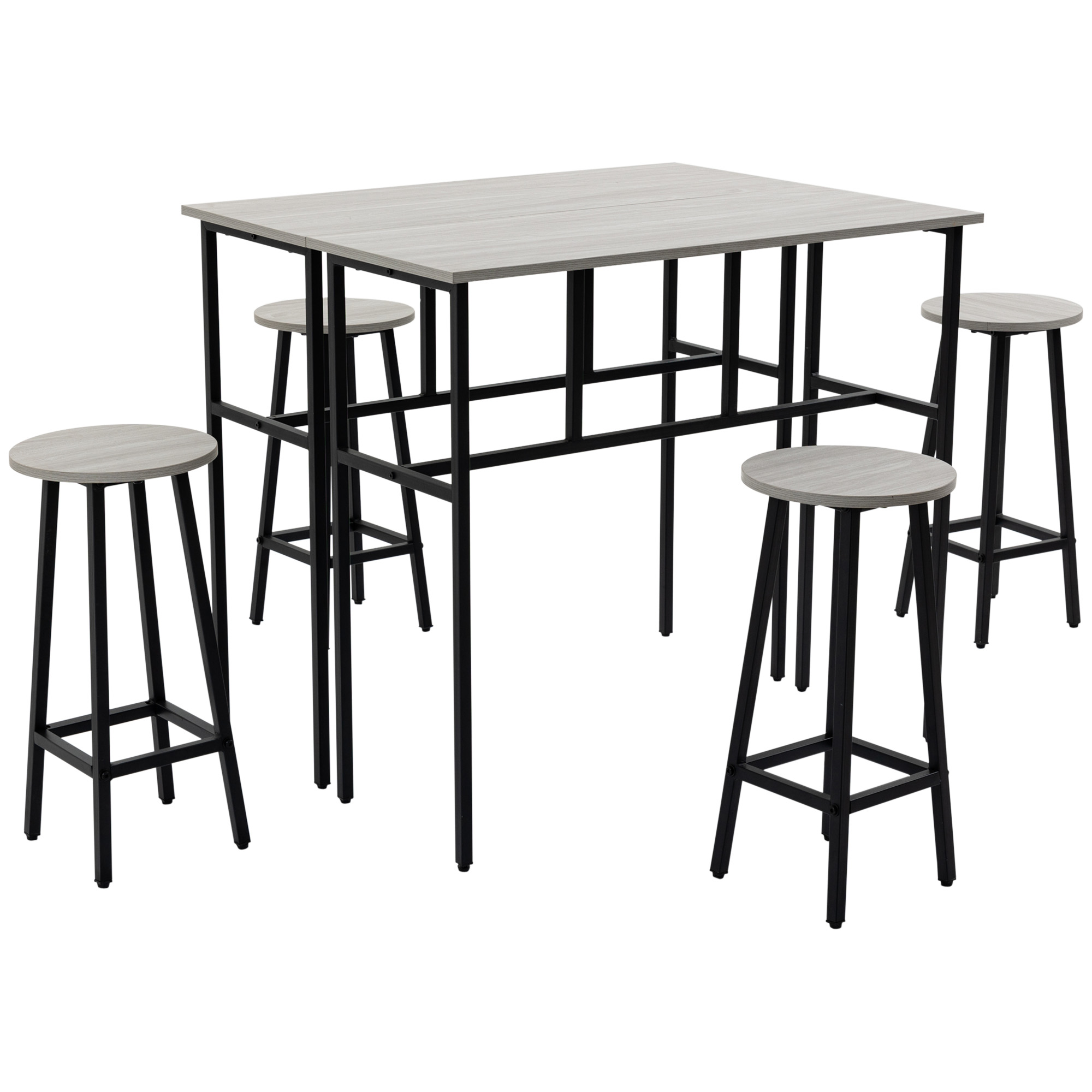 HOMCOM Set Bar Modern cu 4 Scaune și 2 Mese Înalte, PAL și Oțel, Gri, Ideal pentru Living sau Bucătărie | Aosom Romania HOMCOM Set Bar Modern cu 4 Scaune și 2 Mese Înalte, PAL și Oțel, Gri, Ideal pentru Living sau Bucătărie | Aosom Romania