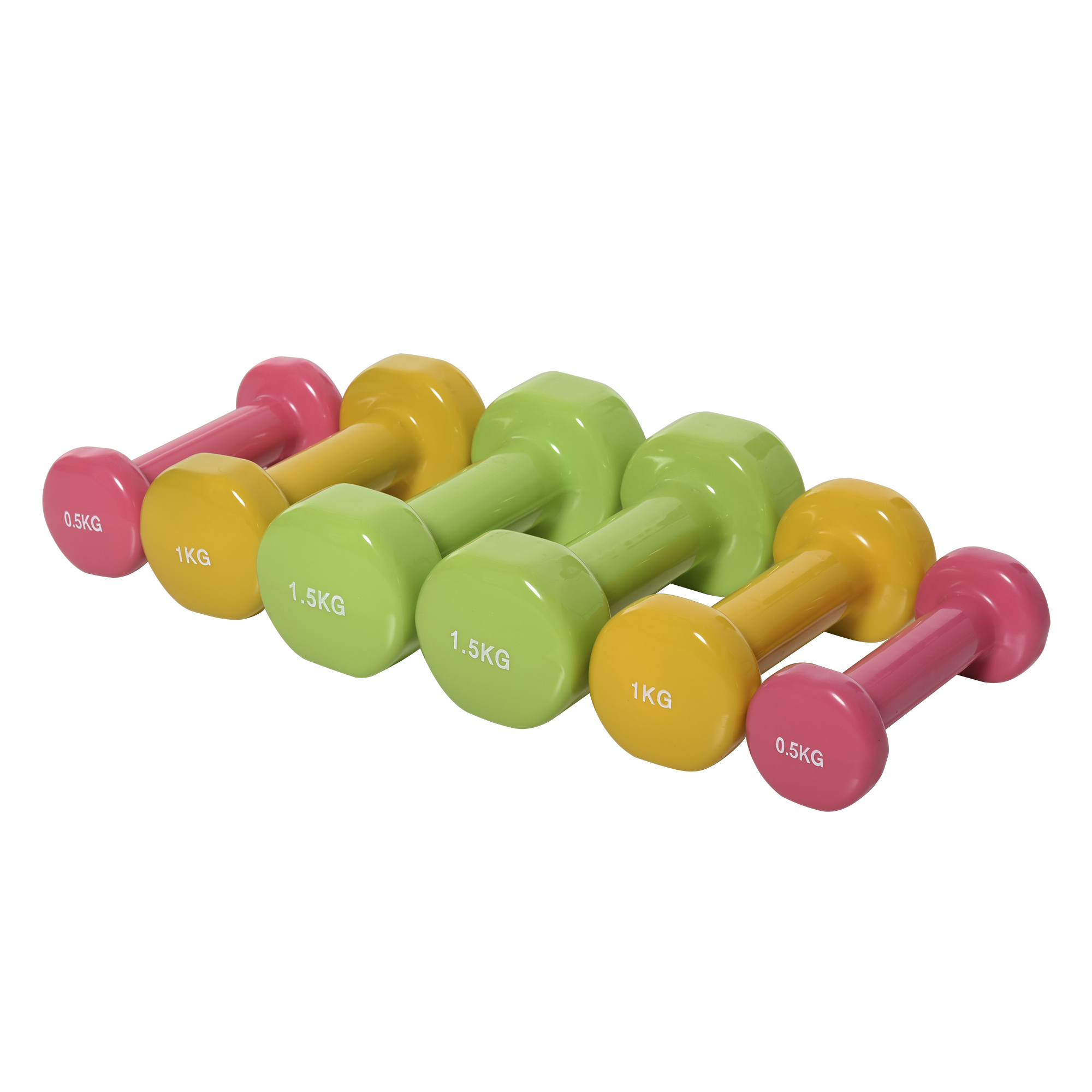 HOMCOM Set Gantere pentru brate cu Geanta, 6 Gantere de 0.5kg 1kg 1.5kg Otel si Invelis PU, Rosu Galben si Verde HOMCOM Set Gantere pentru brate cu Geanta, 6 Gantere de 0.5kg 1kg 1.5kg Otel si Invelis PU, Rosu Galben si Verde
