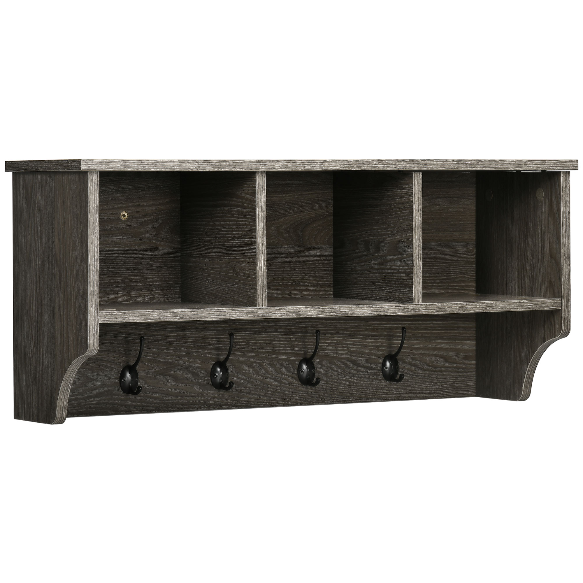 HOMCOM Umeraș de Perete Stil Rustic cu 4 Cârlige și Compartimente Deschise, din Lemn, pentru Haine | Aosom Romania HOMCOM Umeraș de Perete Stil Rustic cu 4 Cârlige și Compartimente Deschise, din Lemn, pentru Haine | Aosom Romania