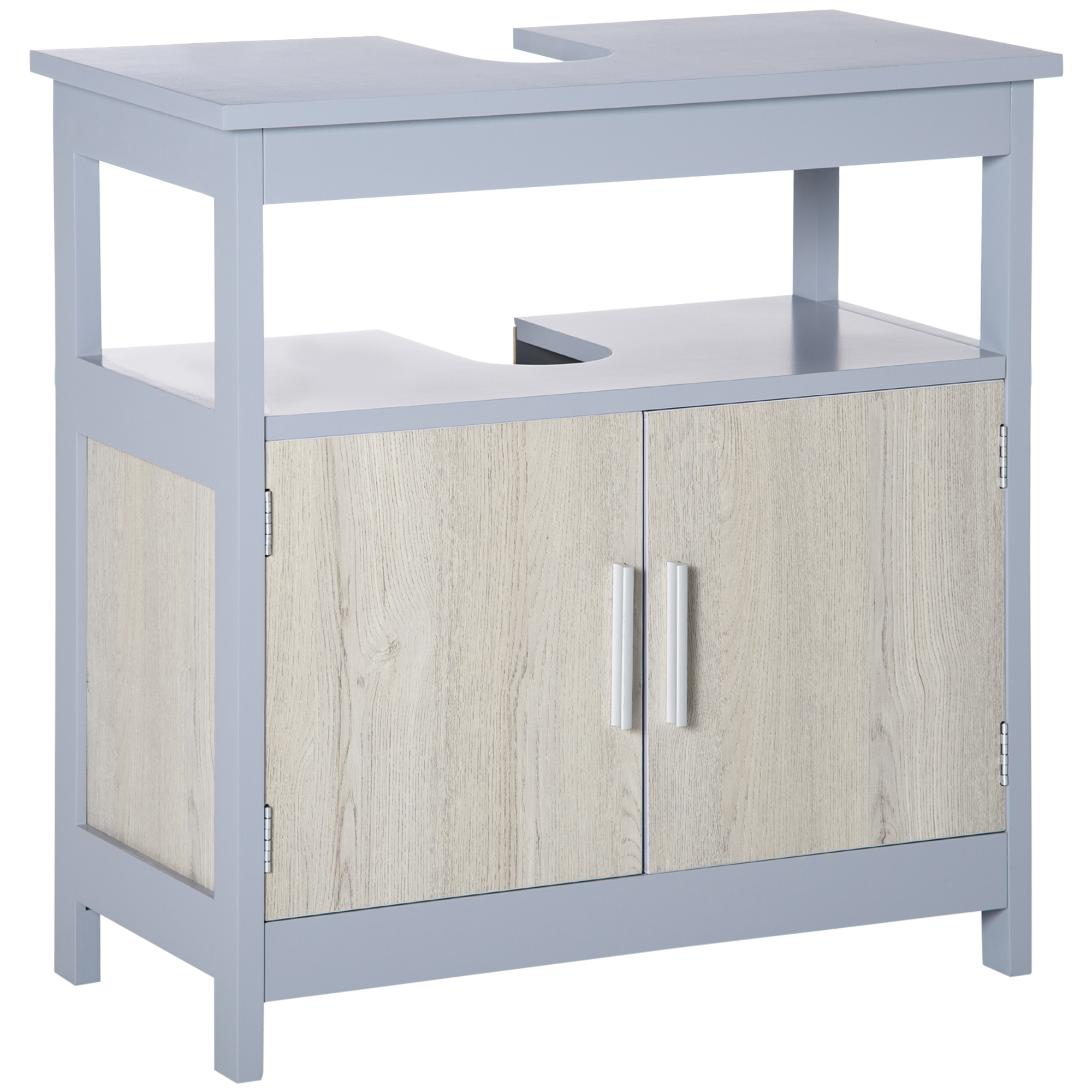 KLEANKIN Mobilier Lavoar Baie cu Raft și Dulap, Design Compact 60x30x62cm, Gri și Lemn Natural | Aosom Romania KLEANKIN Mobilier Lavoar Baie cu Raft și Dulap, Design Compact 60x30x62cm, Gri și Lemn Natural | Aosom Romania