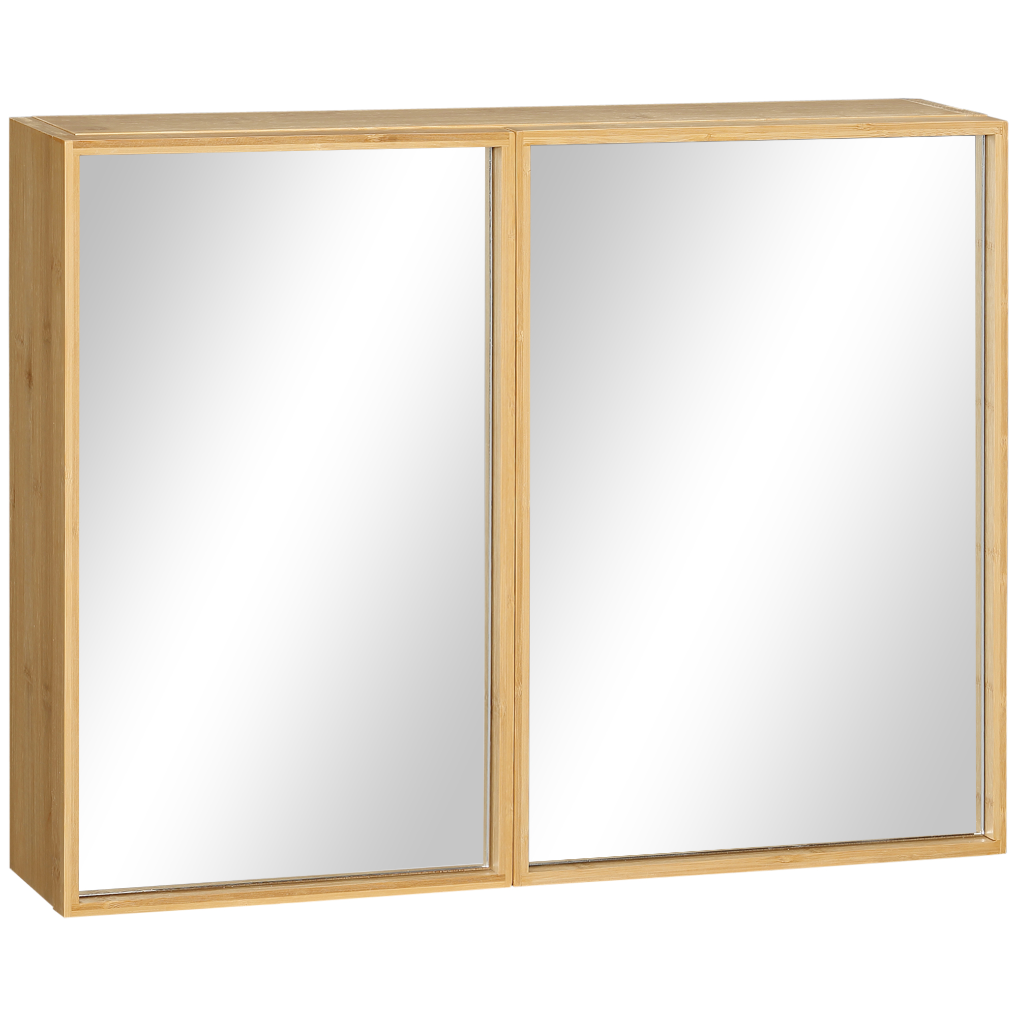 Kleankin Oglindă de Baie din Bambus, cu 3 Rafturi și 2 Uși, Design Natural, 65.2x14x50 cm | Aosom Romania Kleankin Oglindă de Baie din Bambus, cu 3 Rafturi și 2 Uși, Design Natural, 65.2x14x50 cm | Aosom Romania