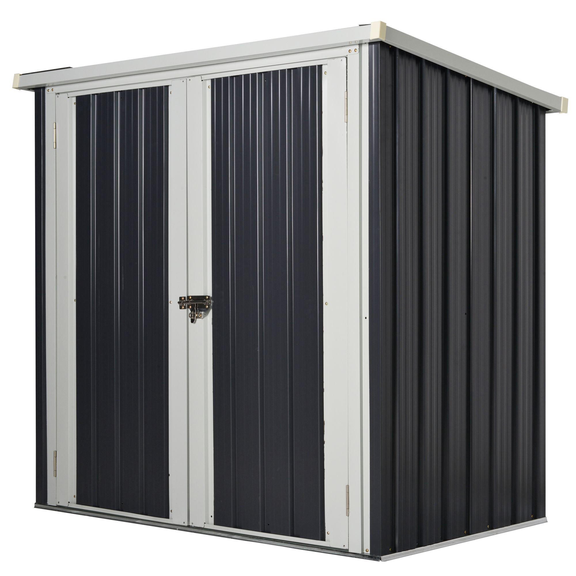 Magazie de gradina Outsunny din tabla de otel, sopron cu usa dubla cu sistem de blocare, casuta de gradina pentru unelte, alb-negru | Aosom RO Magazie de gradina Outsunny din tabla de otel, sopron cu usa dubla cu sistem de blocare, casuta de gradina pentru unelte, alb-negru | Aosom RO