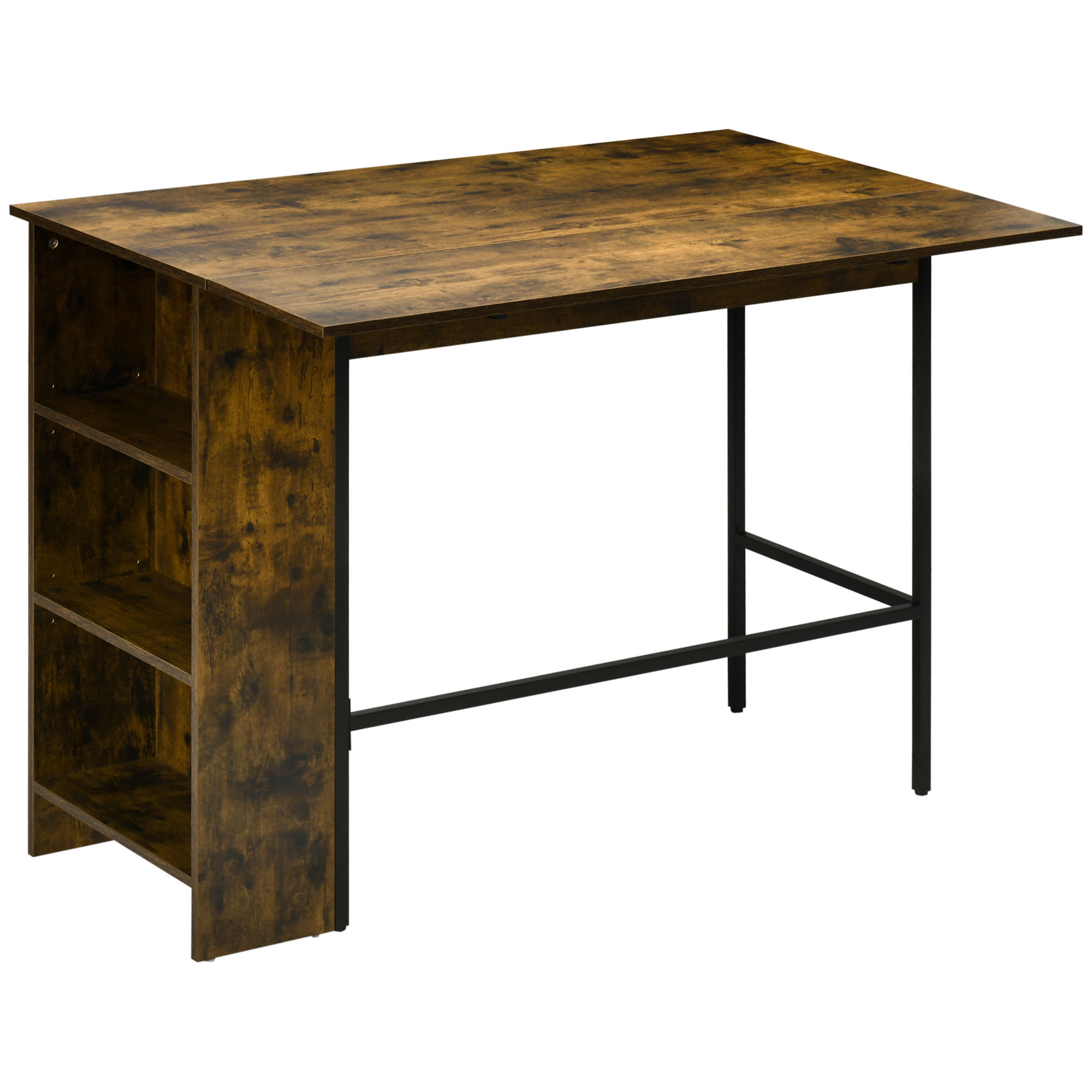 Masa de bar pliabila HOMCOM in stil industrial cu 3 rafturi, din lemn si otel 120x76x91.4cm | Aosom RO Masa de bar pliabila HOMCOM in stil industrial cu 3 rafturi, din lemn si otel 120x76x91.4cm | Aosom RO
