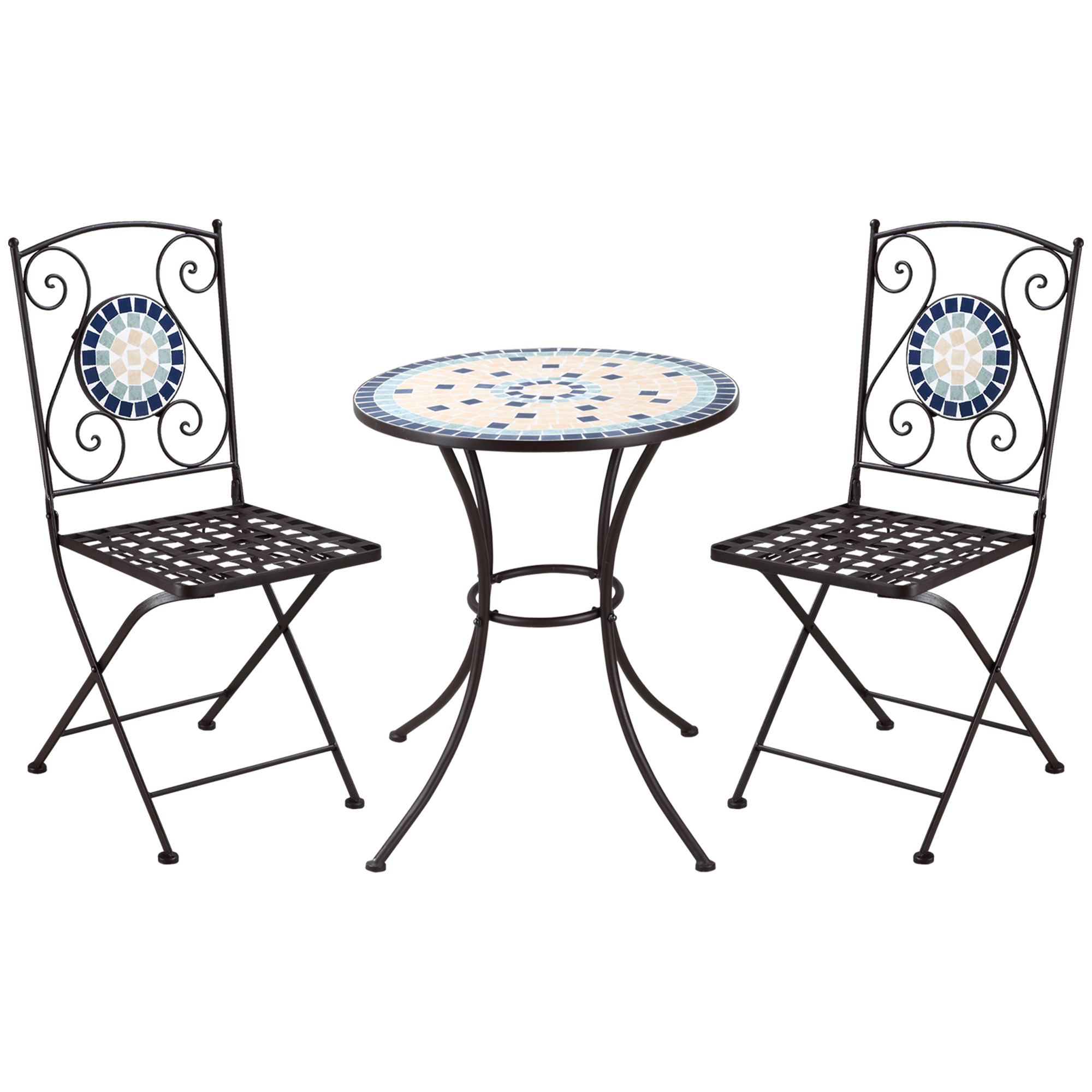 Mobilier de Gradina Outsunny Set 3 Piese cu 2 Scaune Pliante si 1 Masuta, din Metal si Ceramica, Multicolor | Aosom Ro Mobilier de Gradina Outsunny Set 3 Piese cu 2 Scaune Pliante si 1 Masuta, din Metal si Ceramica, Multicolor | Aosom Ro