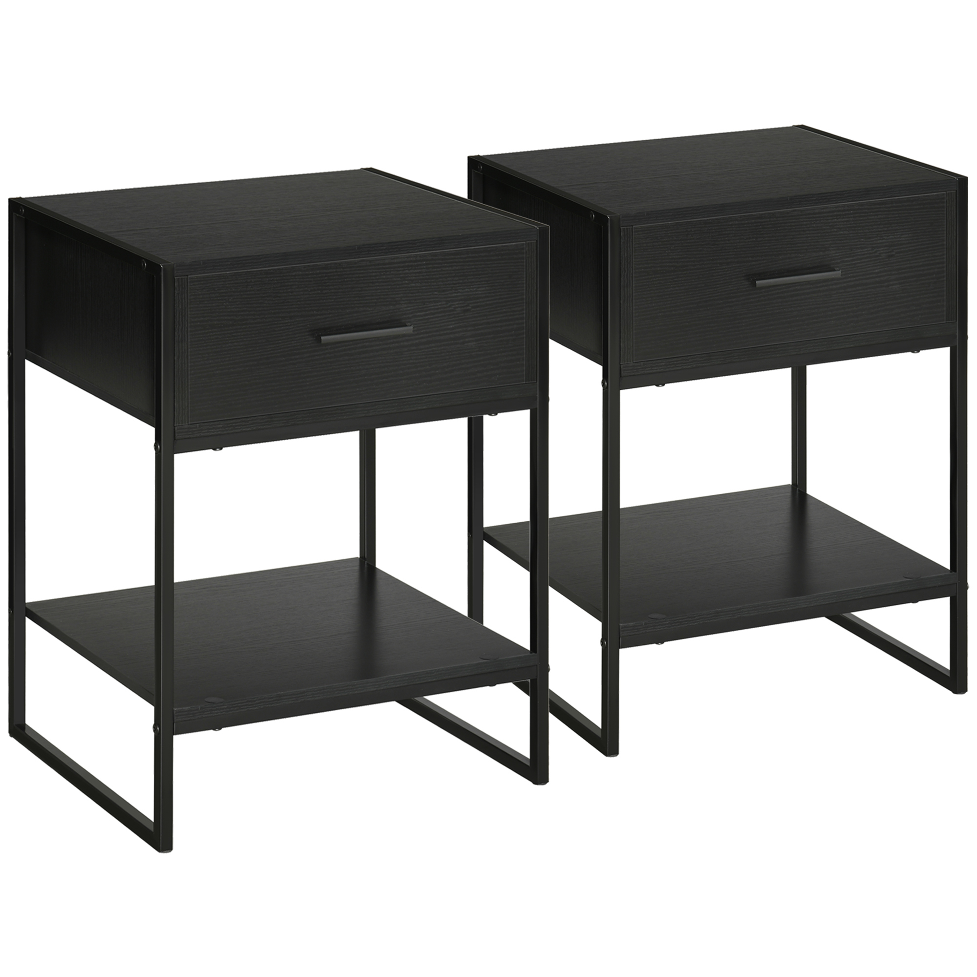 Noptiere Elegante Set 2 Bucăți HOMCOM Negre cu Sertar și Raft pentru Depozitare în Dormitor 45x40x60cm | Aosom Romania Noptiere Elegante Set 2 Bucăți HOMCOM Negre cu Sertar și Raft pentru Depozitare în Dormitor 45x40x60cm | Aosom Romania