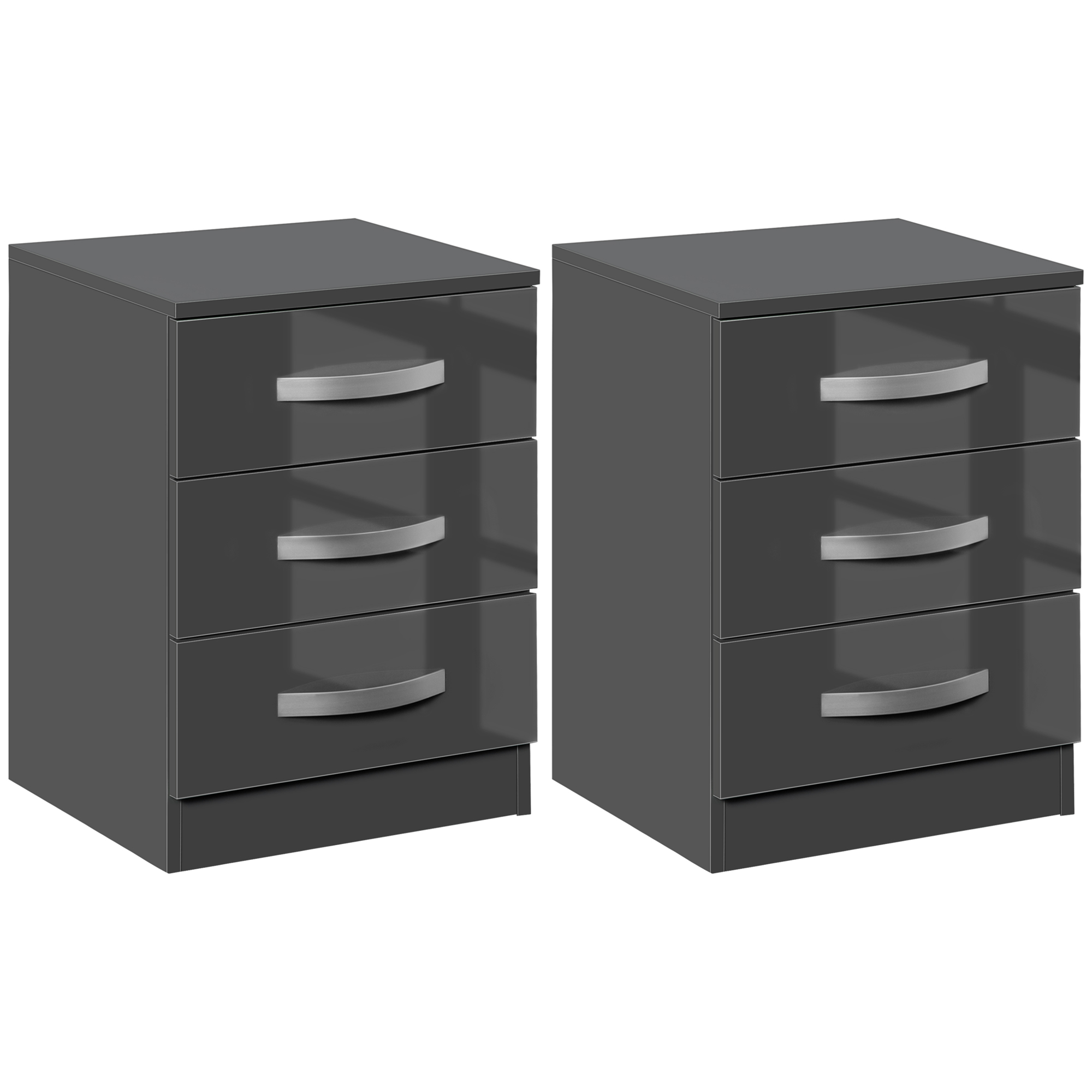 Noptiere Moderne HOMCOM Set 2 Piese cu 3 Sertare din PAL Gri 40x36x56cm pentru Spații Elegante | Aosom Romania Noptiere Moderne HOMCOM Set 2 Piese cu 3 Sertare din PAL Gri 40x36x56cm pentru Spații Elegante | Aosom Romania