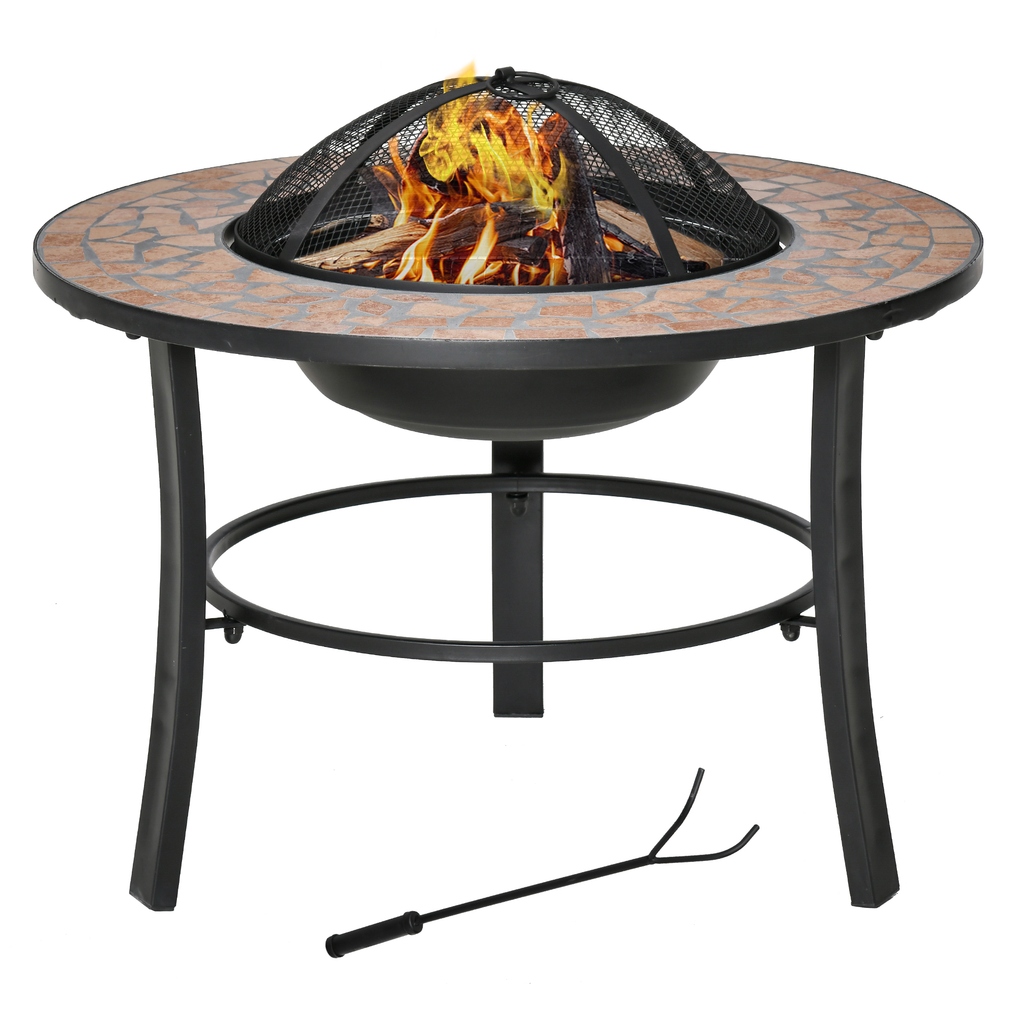 Outsunny Brazier pentru Exterior cu Capac Antiscânteie și Suprafață de Sprijin din Ceramică, 68x68x45cm, Negru | Aosom Romania Outsunny Brazier pentru Exterior cu Capac Antiscânteie și Suprafață de Sprijin din Ceramică, 68x68x45cm, Negru | Aosom Romania