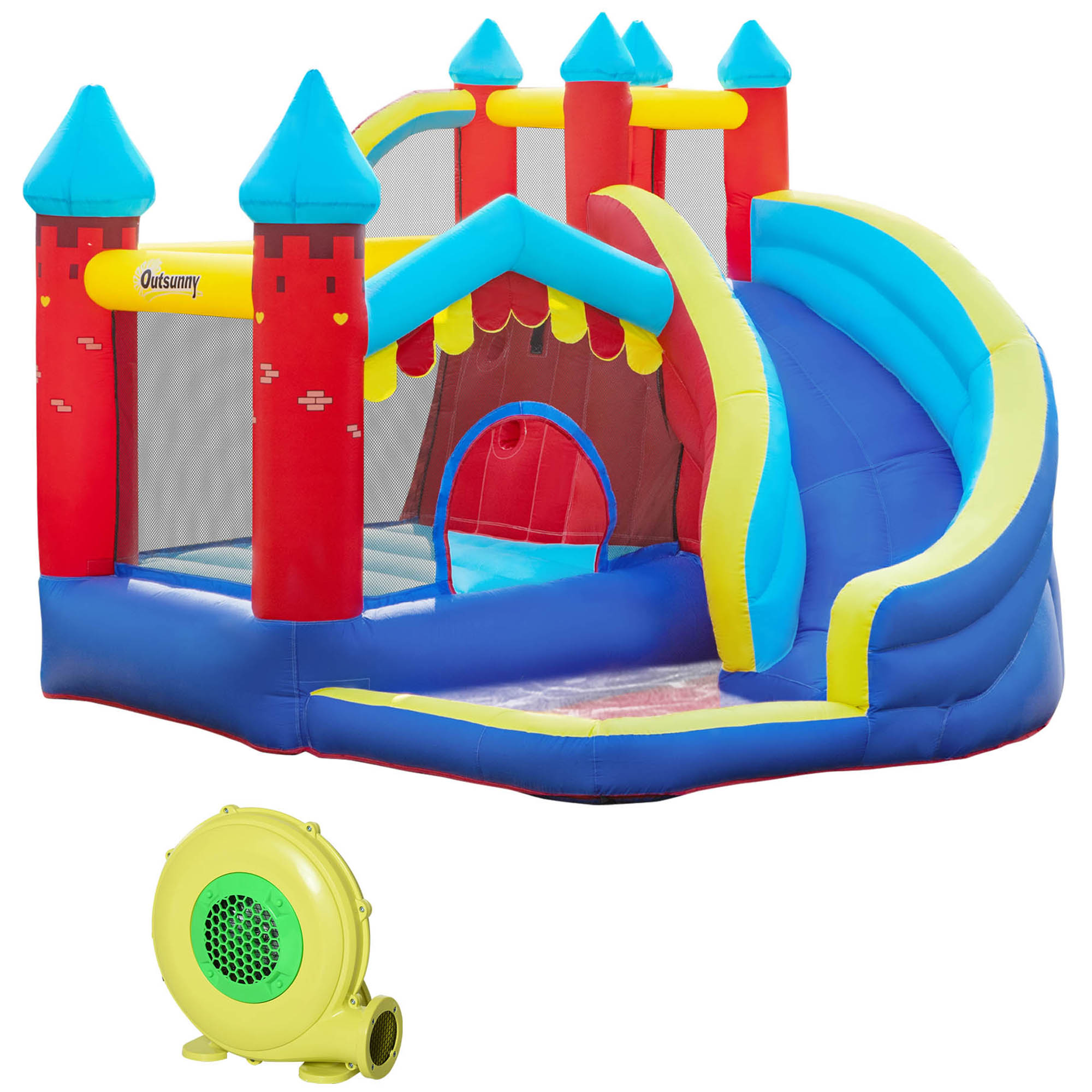 Outsunny Castelul Gonflabil 4 în 1 pentru Copii de la 3 la 8 ani cu Tobogan, Trambulina, Piscina si Pompa incluse, 290x270x230 cm Outsunny Castelul Gonflabil 4 în 1 pentru Copii de la 3 la 8 ani cu Tobogan, Trambulina, Piscina si Pompa incluse, 290x270x230 cm