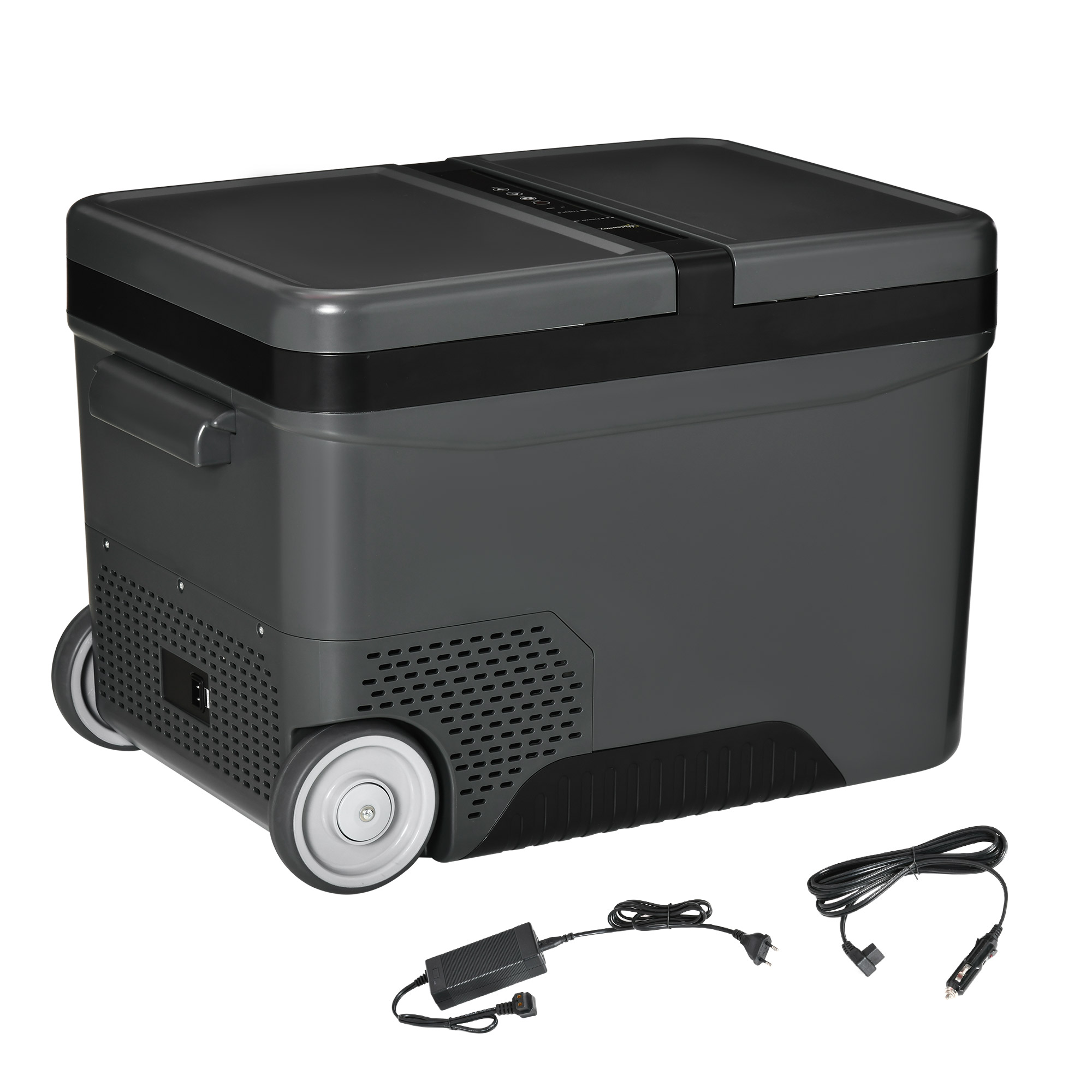 Outsunny Frigider Portabil Electric 45L cu Maner Telescopic și Roți, Ideal pentru Călătorii și Camping | Aosom Romania Outsunny Frigider Portabil Electric 45L cu Maner Telescopic și Roți, Ideal pentru Călătorii și Camping | Aosom Romania