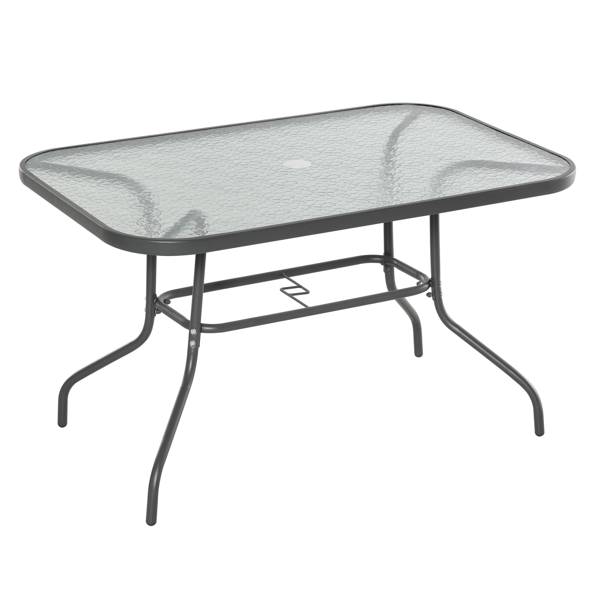 Outsunny Masă Pliabilă pentru Grădină cu Gaură pentru Umbrelă, Mobilier Exterior din Metal și Sticlă, 120x80x70 cm | Aosom Romania Outsunny Masă Pliabilă pentru Grădină cu Gaură pentru Umbrelă, Mobilier Exterior din Metal și Sticlă, 120x80x70 cm | Aosom Romania