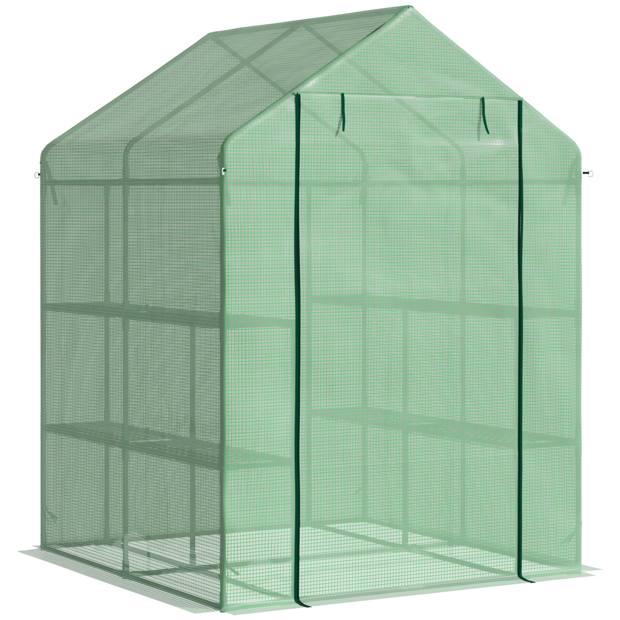 Outsunny Sera de gradina cu rafturi pentru plante, legume, fructe, gradinarit protectie din PE si usa care se ruleaza, 143x138x190cm, verde | AOSOM RO Outsunny Sera de gradina cu rafturi pentru plante, legume, fructe, gradinarit protectie din PE si usa care se ruleaza, 143x138x190cm, verde | AOSOM RO