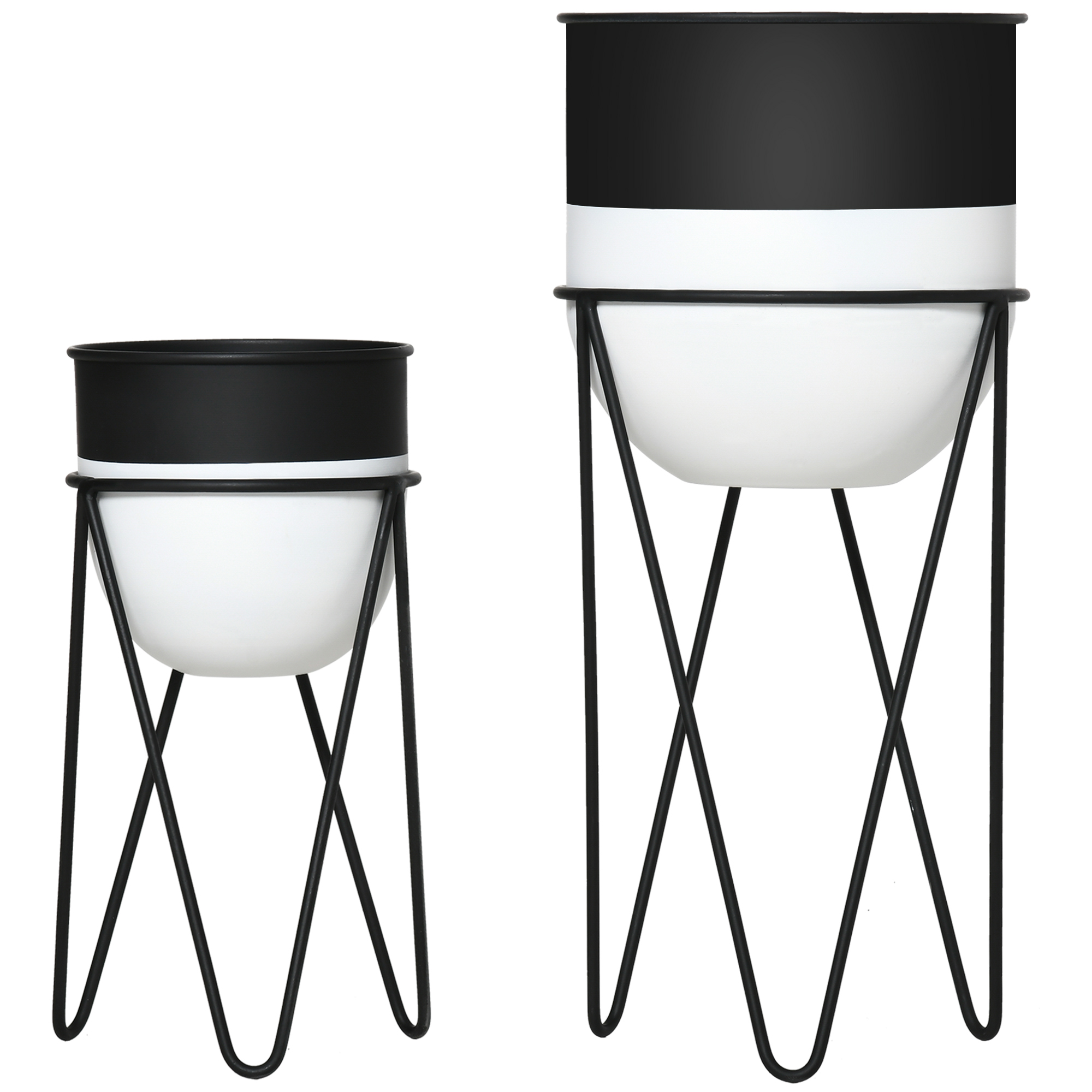 Outsunny Set 2 Ghivece Înălțate cu Suport Metalic, Vase Decorative pentru Interior și Exterior, Negru | Aosom Romania Outsunny Set 2 Ghivece Înălțate cu Suport Metalic, Vase Decorative pentru Interior și Exterior, Negru | Aosom Romania