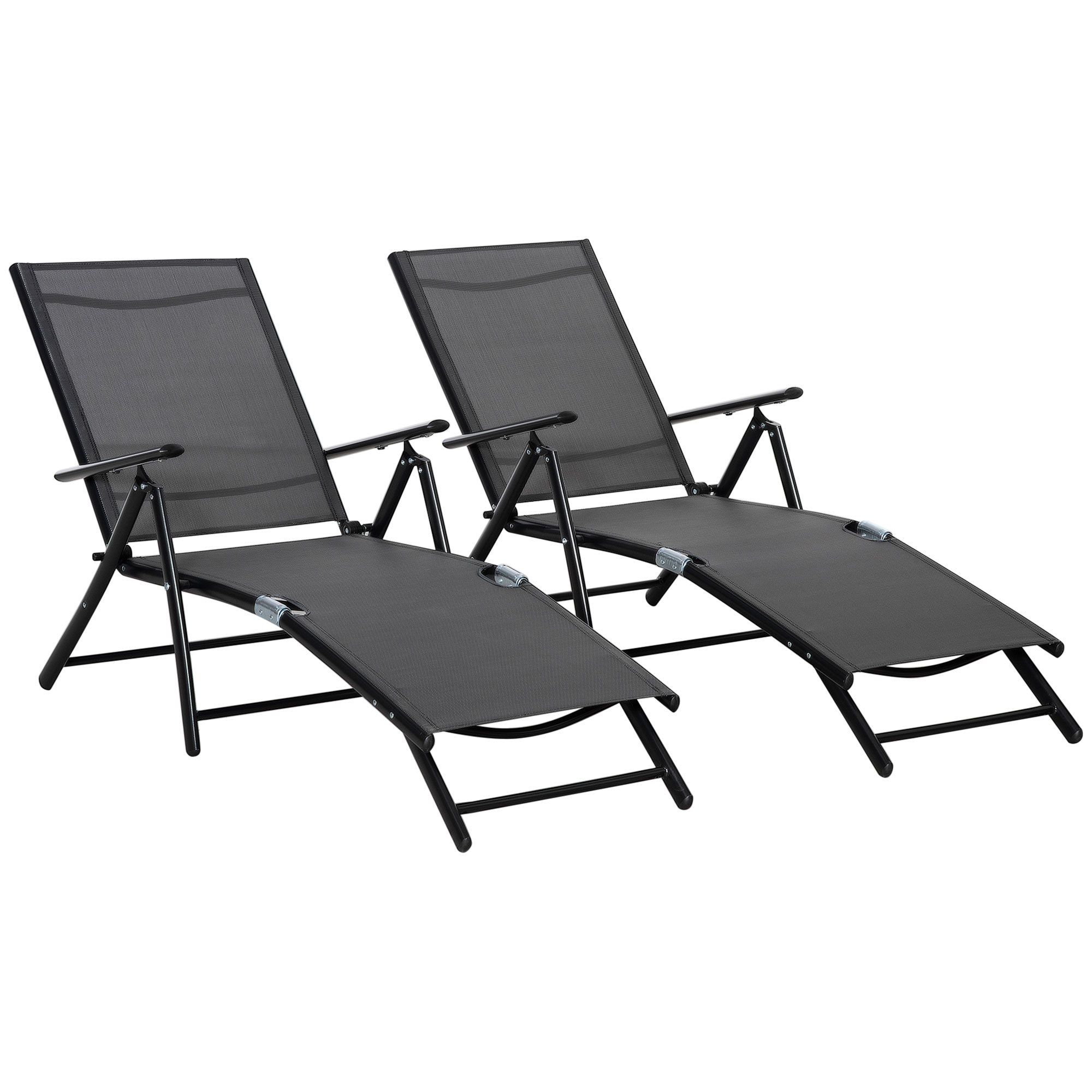Outsunny Set 2 Sezlonguri de Gradina Pliabile, Spatar Reglabil, Cadru din Aluminiu, Confortabil, Negru, Ideal pentru Relaxare | Aosom Romania Outsunny Set 2 Sezlonguri de Gradina Pliabile, Spatar Reglabil, Cadru din Aluminiu, Confortabil, Negru, Ideal pentru Relaxare | Aosom Romania