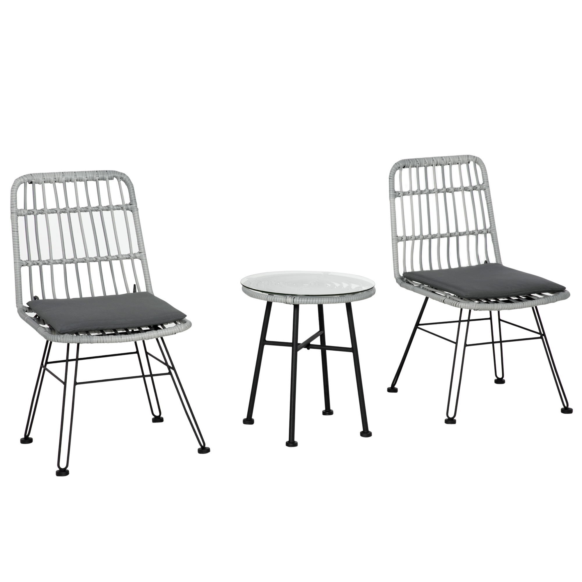 Outsunny Set Mobilier Grădină 3 Piese din Ratan, Salon Exterior cu Măsuță de Cafea și Scaune, Ideal pentru Spații Deschise, Gri | Aosom Romania Outsunny Set Mobilier Grădină 3 Piese din Ratan, Salon Exterior cu Măsuță de Cafea și Scaune, Ideal pentru Spații Deschise, Gri | Aosom Romania