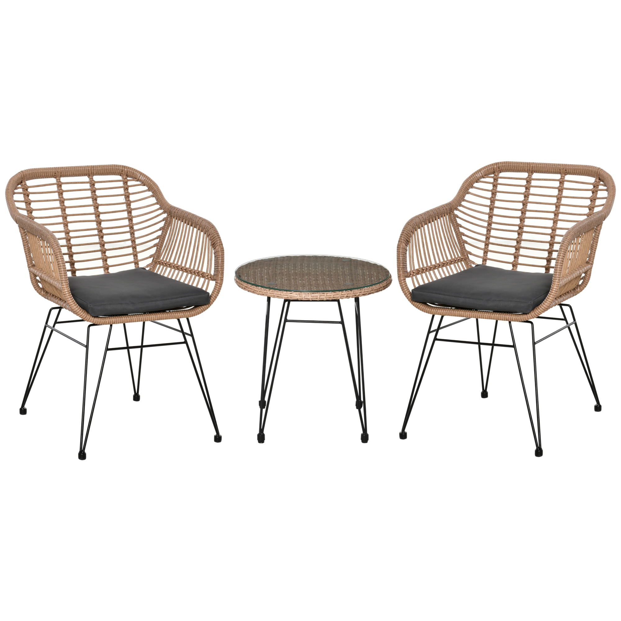 Outsunny Set Mobilier Verandă 3 Piese din Răchită, Set Exterior cu Masă și Scaune, Design Elegant pentru Patio, Gri | Aosom Romania Outsunny Set Mobilier Verandă 3 Piese din Răchită, Set Exterior cu Masă și Scaune, Design Elegant pentru Patio, Gri | Aosom Romania
