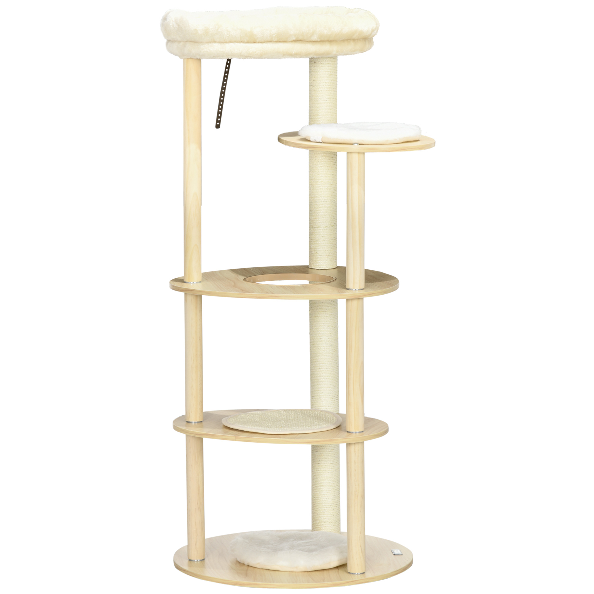 PawHut Ansamblu Multifuncțional pentru Pisici din PAL și Lemn cu Stâlp de Zgâriat din Sisal, Pat de Pluș, Ø54x123.5 cm, Stejar | Aosom Romania PawHut Ansamblu Multifuncțional pentru Pisici din PAL și Lemn cu Stâlp de Zgâriat din Sisal, Pat de Pluș, Ø54x123.5 cm, Stejar | Aosom Romania