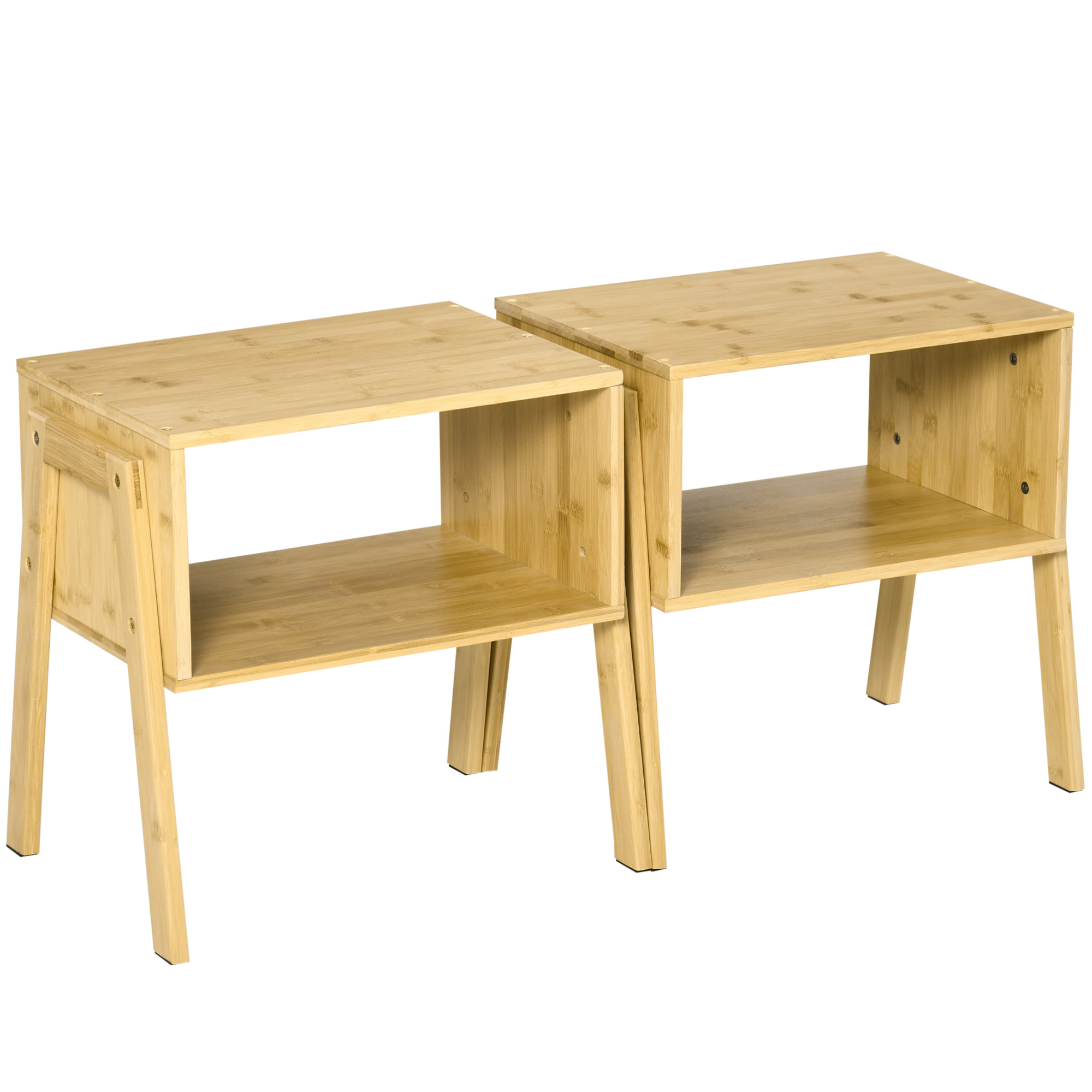 Set 2 Noptiere HOMCOM Design Inovator Deschis și Stivuibil din Bambus Natural 43x32,5x42cm pentru Dormitor | Aosom Romania Set 2 Noptiere HOMCOM Design Inovator Deschis și Stivuibil din Bambus Natural 43x32,5x42cm pentru Dormitor | Aosom Romania