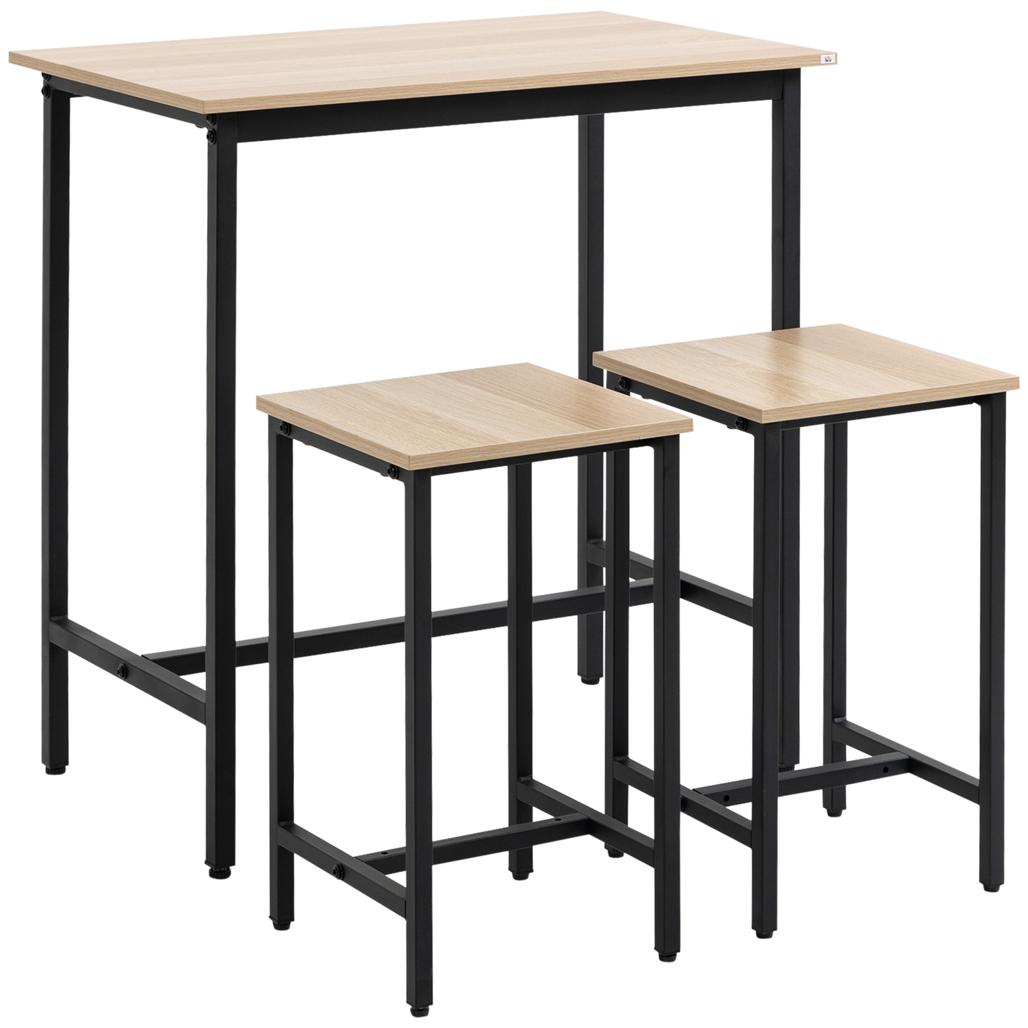 Set 3 piese cu masa si 2 scaune, stil industrial, pentru living/bucatarie, PAL si Otel, economie de spatiu, lemn natural si negru HOMCOM | Aosom RO Set 3 piese cu masa si 2 scaune, stil industrial, pentru living/bucatarie, PAL si Otel, economie de spatiu, lemn natural si negru HOMCOM | Aosom RO