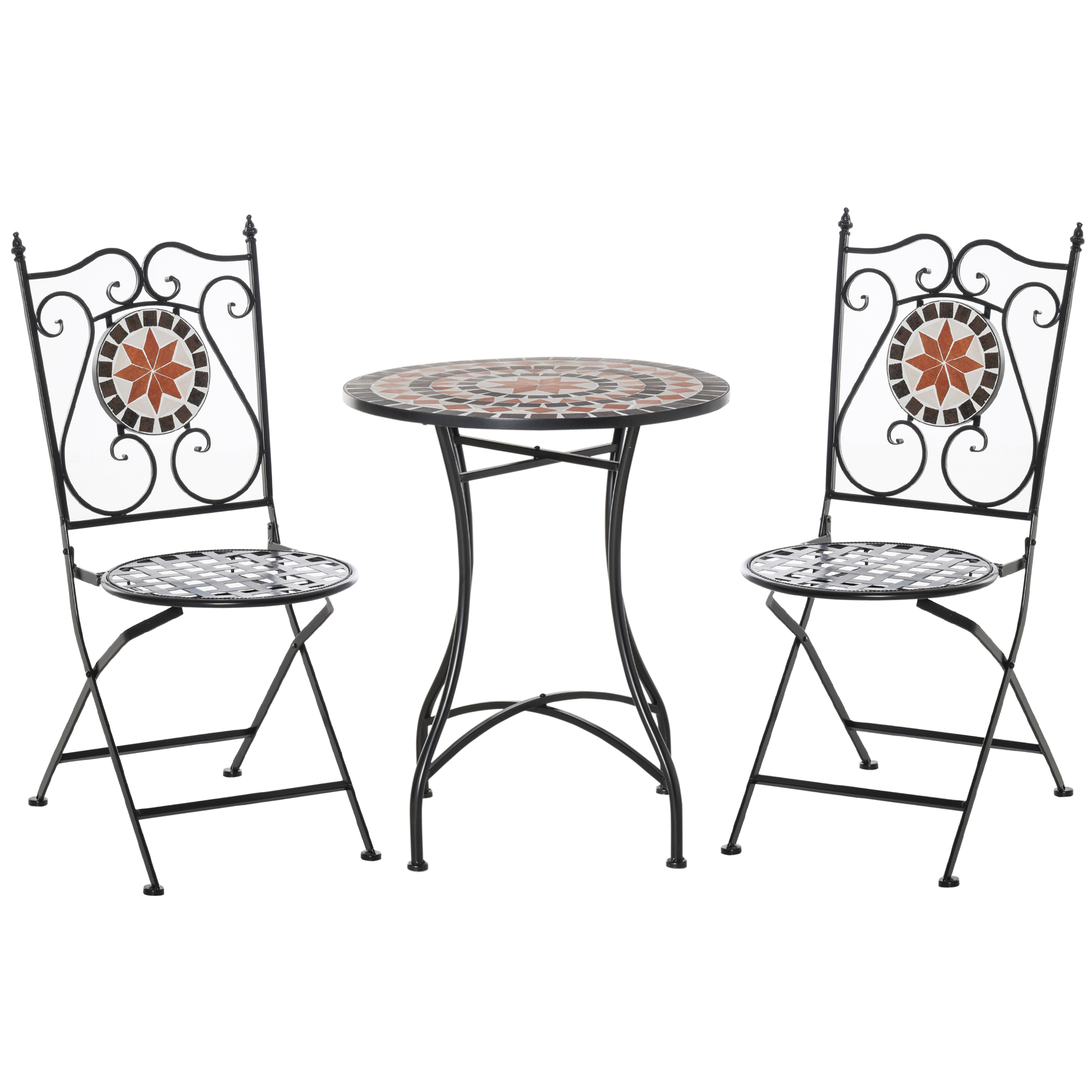 Set de Gradina Outsunny cu 2 Scaune Pliante si 1 Masuta tip Mozaic, Metal si Ceramica | Aosom RO Set de Gradina Outsunny cu 2 Scaune Pliante si 1 Masuta tip Mozaic, Metal si Ceramica | Aosom RO