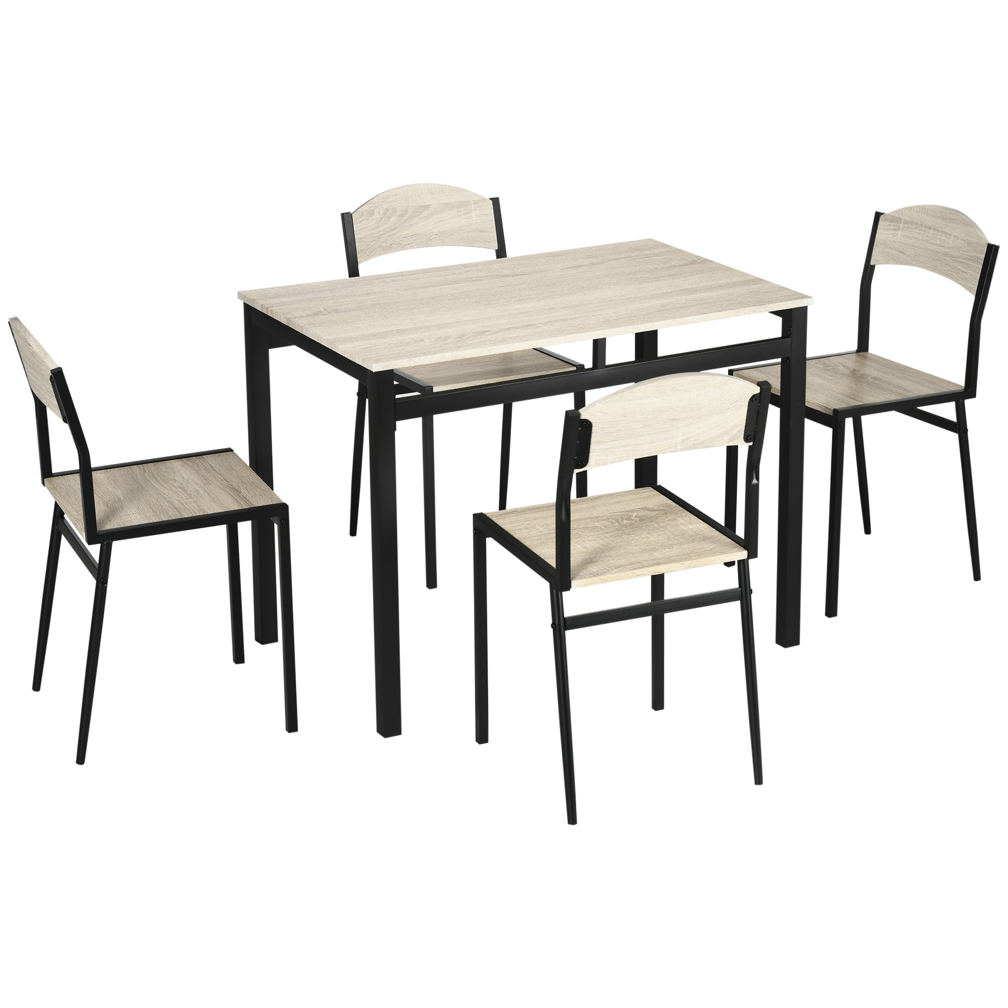 Set HOMCOM de Masă și 4 Scaune, Design Dreptunghiular, Oțel și MDF, Negru și Lemn Natural, 100x63x76.5cm și 45x40x82cm | Aosom Romania Set HOMCOM de Masă și 4 Scaune, Design Dreptunghiular, Oțel și MDF, Negru și Lemn Natural, 100x63x76.5cm și 45x40x82cm | Aosom Romania
