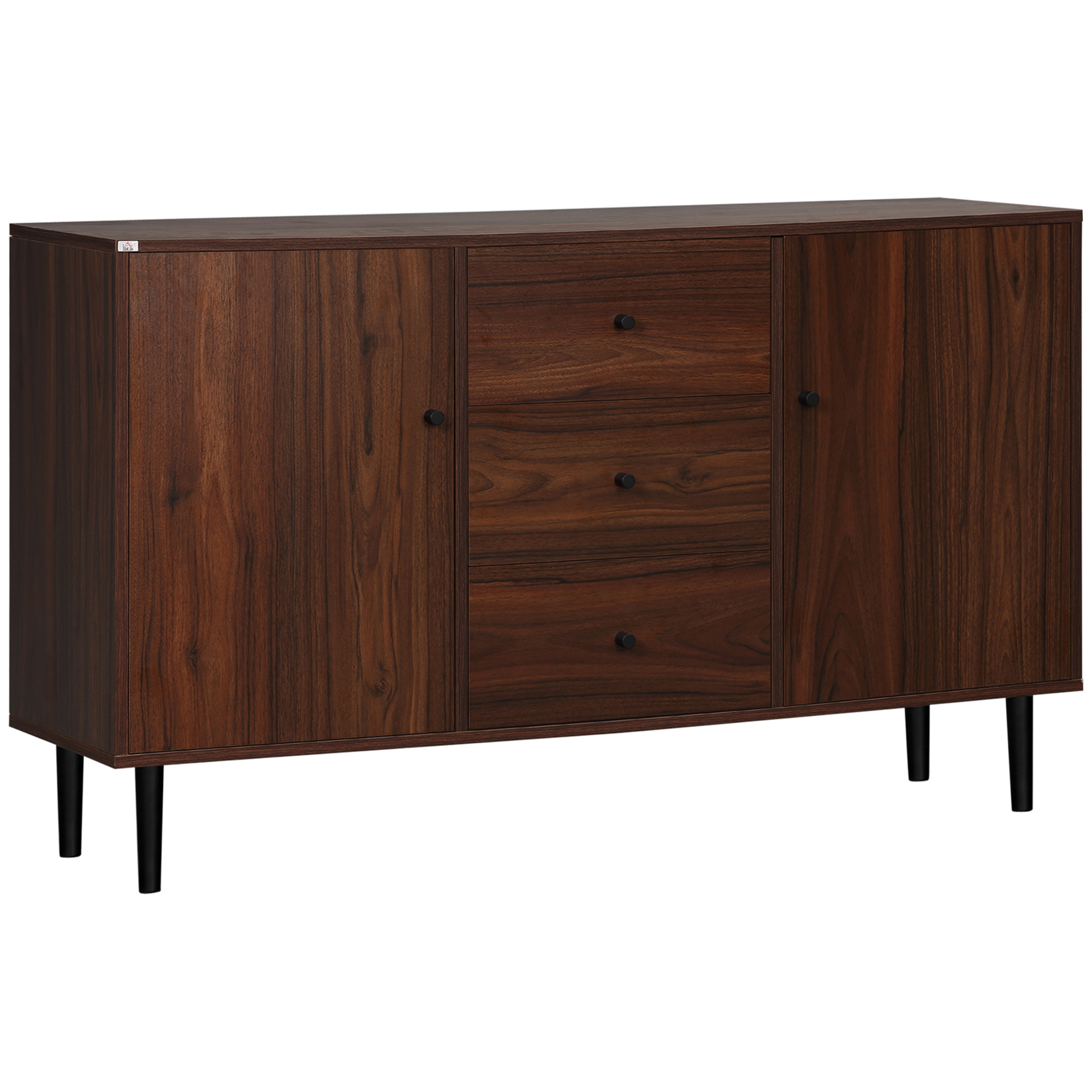 Bufet HOMCOM Modern, Lemn și PAL, 2 Dulapuri, 3 Sertare, 127x40x76 cm, Maro și Negru | Aosom Romania Bufet HOMCOM Modern, Lemn și PAL, 2 Dulapuri, 3 Sertare, 127x40x76 cm, Maro și Negru | Aosom Romania