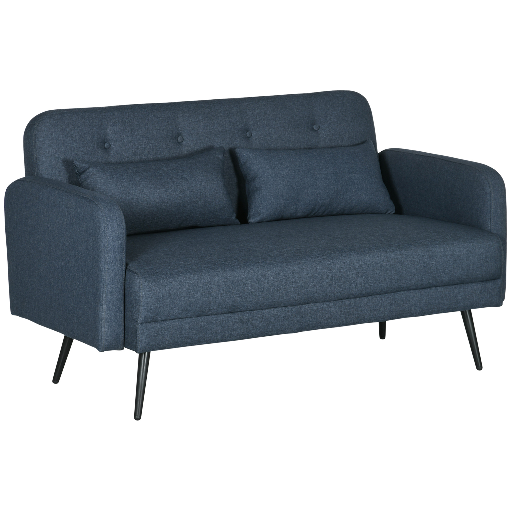 Canapea de 135cm pentru Dormitor cu 2 Locuri, Perne Decorative, Placaj si Otel, Tesatura moale, Albastru Inchis HOMCOM | Aosom RO Canapea de 135cm pentru Dormitor cu 2 Locuri, Perne Decorative, Placaj si Otel, Tesatura moale, Albastru Inchis HOMCOM | Aosom RO