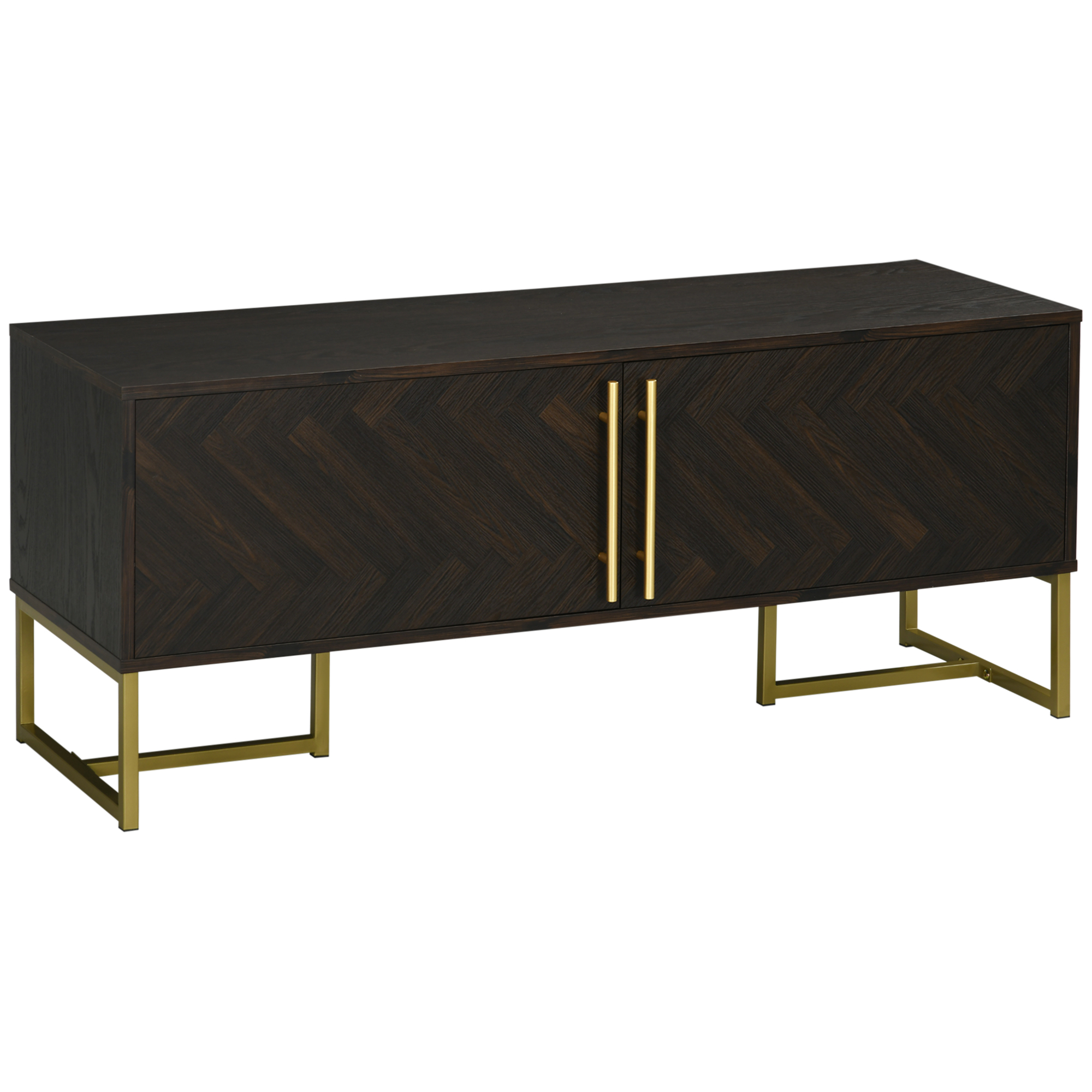 Dulap Suport TV Pana la 55" cu 2 Dulapioare, Mobila de Sufragerie din Lemn cu Picioare Metalice, 120x39x50 cm, Maro si Auriu HOMCOM | Aosom RO Dulap Suport TV Pana la 55" cu 2 Dulapioare, Mobila de Sufragerie din Lemn cu Picioare Metalice, 120x39x50 cm, Maro si Auriu HOMCOM | Aosom RO