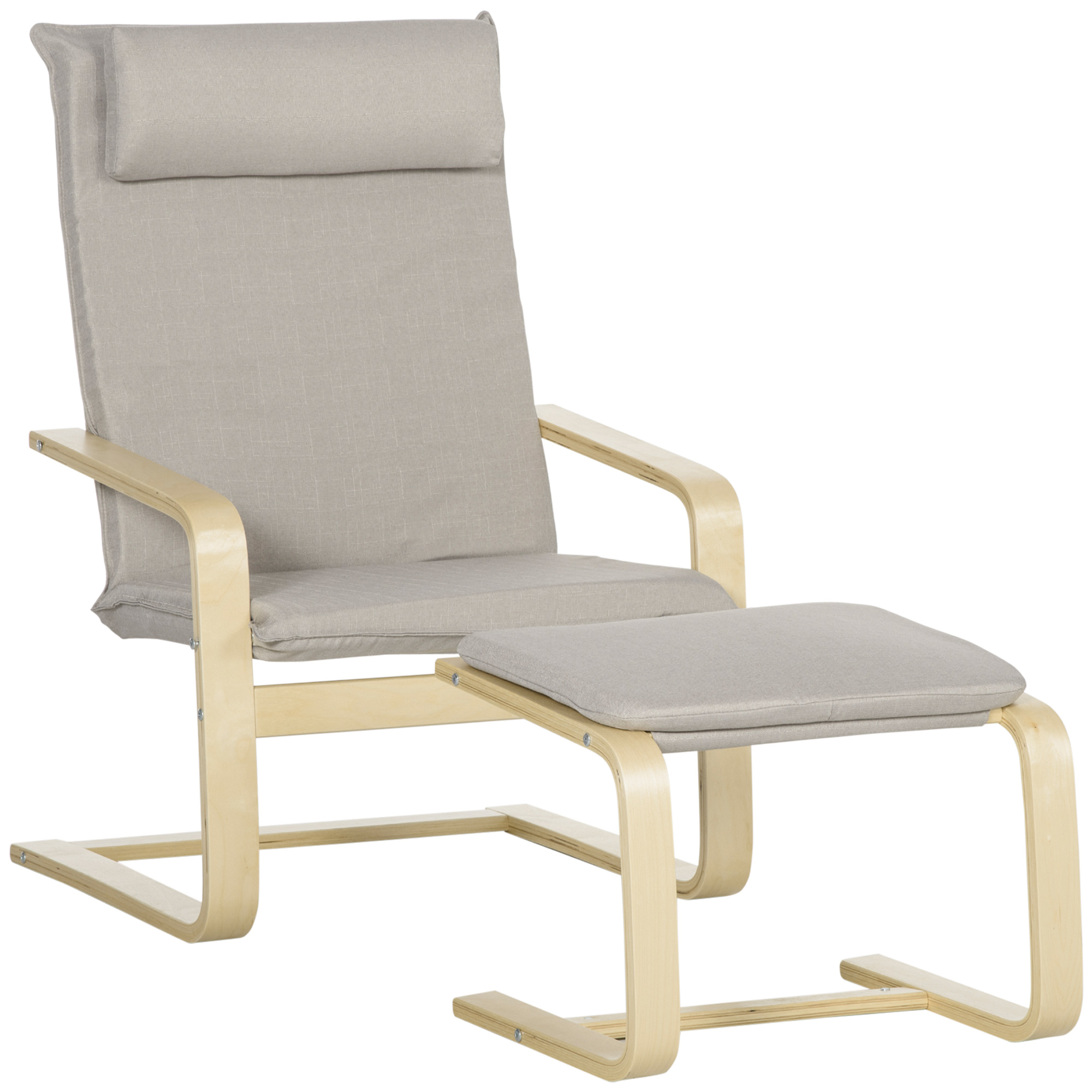 Fotoliu Relax cu suport pentru picioare, fotoliu din lemn si tesatura cu efect de in cu perna pentru tetiera, 67x69x100cm, gri HOMCOM | Aosom RO Fotoliu Relax cu suport pentru picioare, fotoliu din lemn si tesatura cu efect de in cu perna pentru tetiera, 67x69x100cm, gri HOMCOM | Aosom RO