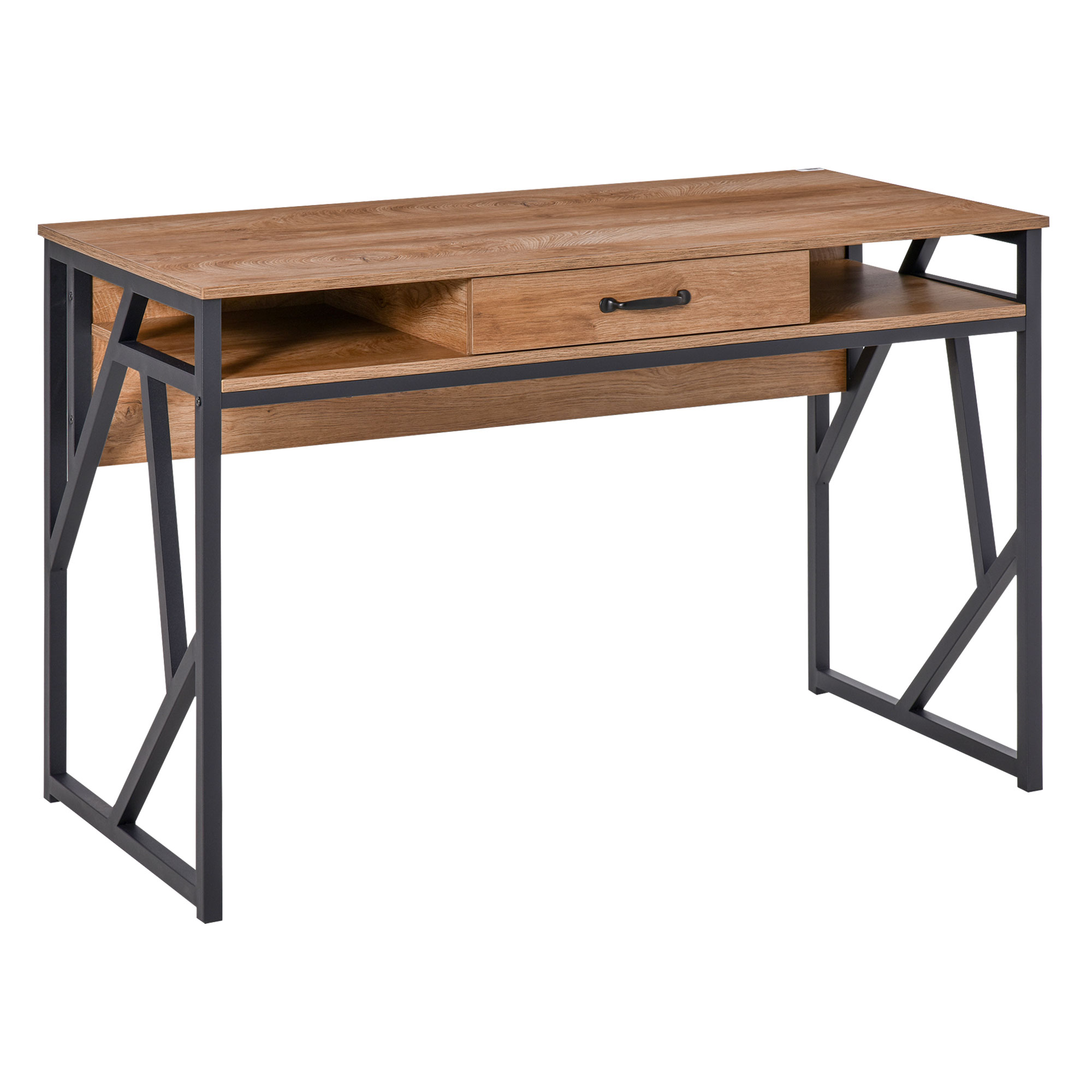 HOMCOM Birou pentru Computer, 2 Compartimente și Sertar, Metal și MDF Clasa E1, 120x60x76cm, Maro, Ideal pentru Studiu | Aosom Romania HOMCOM Birou pentru Computer, 2 Compartimente și Sertar, Metal și MDF Clasa E1, 120x60x76cm, Maro, Ideal pentru Studiu | Aosom Romania
