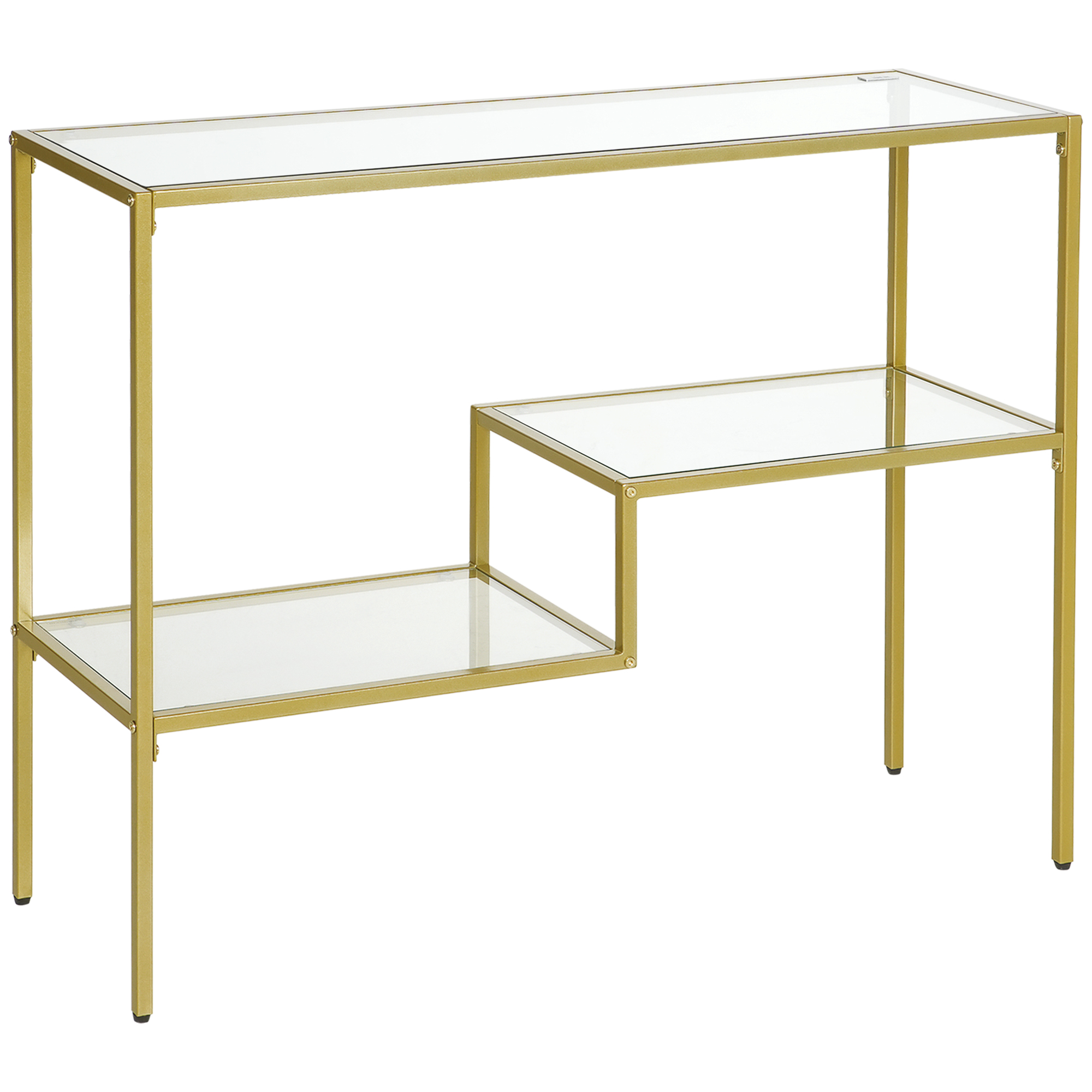 HOMCOM Consolă Aurie cu Masă de Cafea din Sticlă Temperată 100 cm, Rafturi de Depozitare, Design Elegant pentru Hol | Aosom Romania HOMCOM Consolă Aurie cu Masă de Cafea din Sticlă Temperată 100 cm, Rafturi de Depozitare, Design Elegant pentru Hol | Aosom Romania