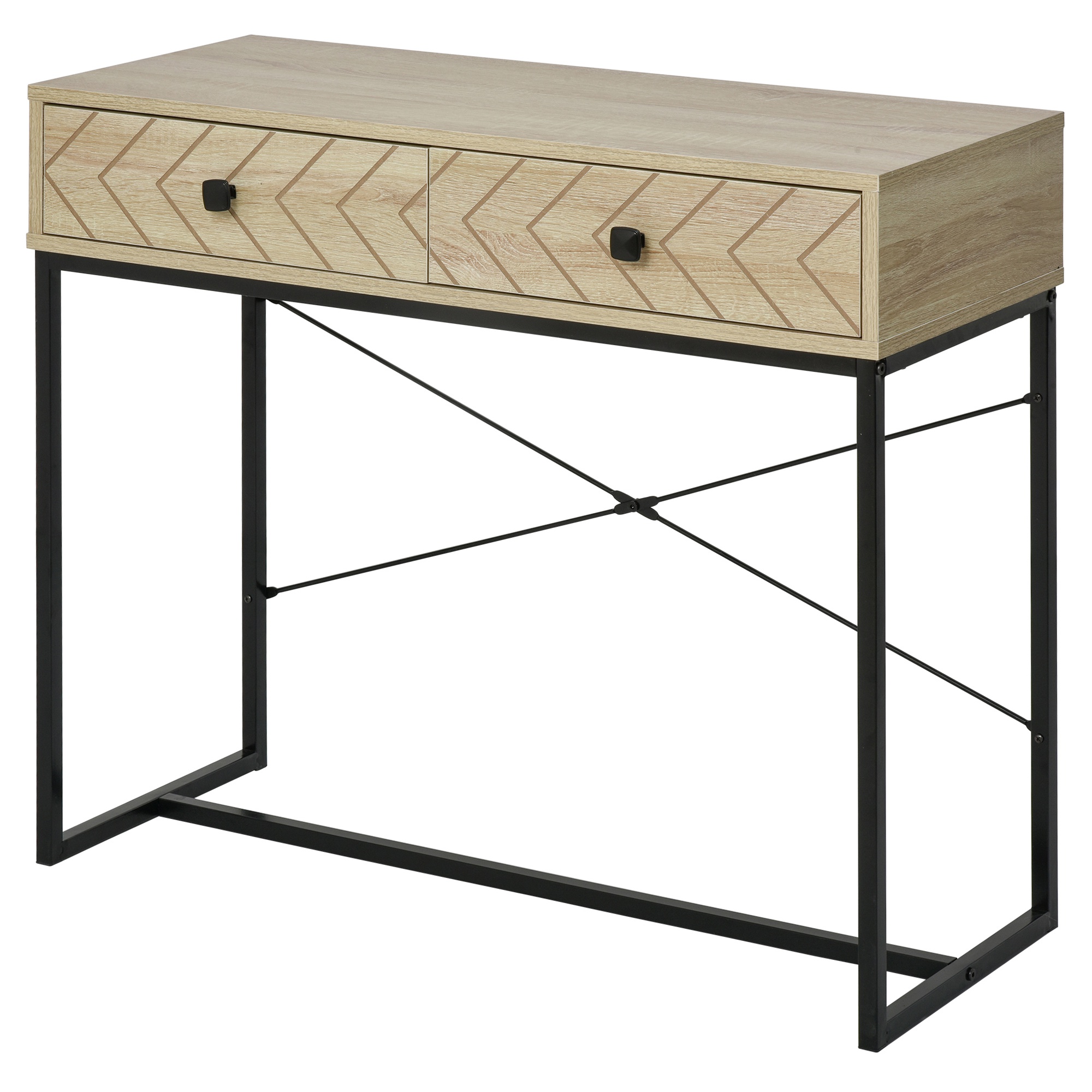 HOMCOM Consolă pentru Hol cu 2 Sertare și Suport Metalic, Design Modern, 90x35x76cm, Lemn Negru | Aosom Romania HOMCOM Consolă pentru Hol cu 2 Sertare și Suport Metalic, Design Modern, 90x35x76cm, Lemn Negru | Aosom Romania