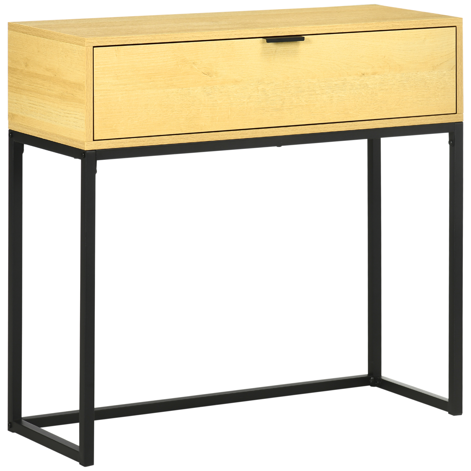 HOMCOM Consolă pentru Hol cu Sertar, Masă din Lemn cu Picioare din Oțel, 80x30x76cm, Design Modern, Lemn și Negru | Aosom Romania HOMCOM Consolă pentru Hol cu Sertar, Masă din Lemn cu Picioare din Oțel, 80x30x76cm, Design Modern, Lemn și Negru | Aosom Romania