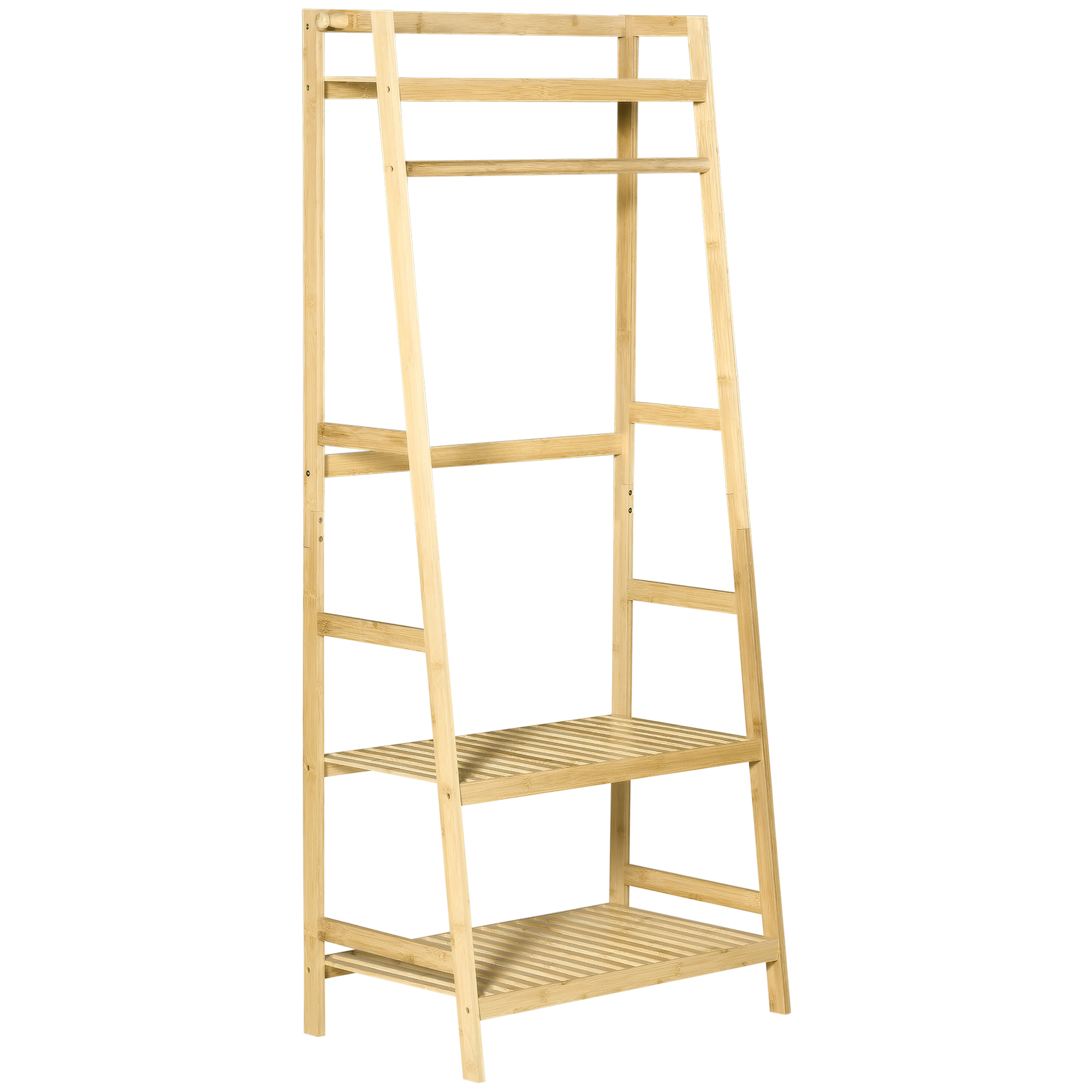 HOMCOM Cuier din Bambus cu Rafturi pentru Depozitare, Ideal pentru Hol și Dormitor, 70x42x164cm, Design Modern | Aosom Romania HOMCOM Cuier din Bambus cu Rafturi pentru Depozitare, Ideal pentru Hol și Dormitor, 70x42x164cm, Design Modern | Aosom Romania