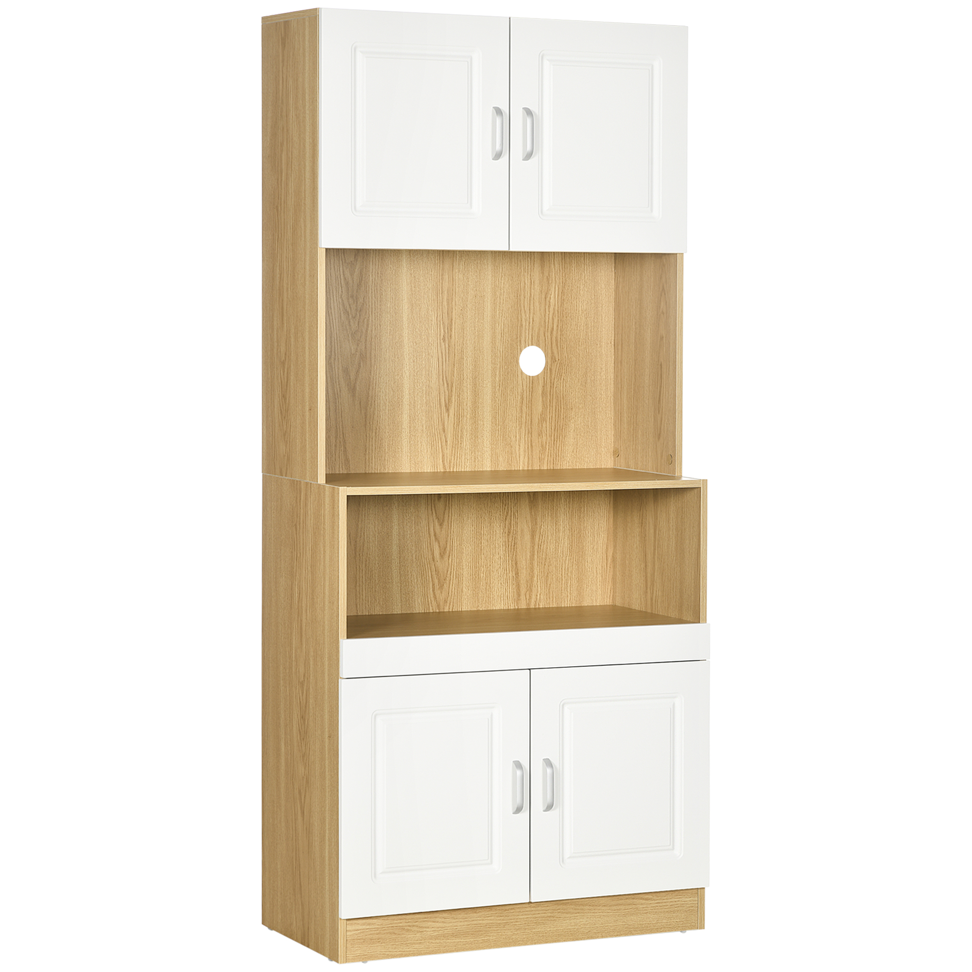 HOMCOM Dulap Înalt pentru Camară, Design Modern Alb și Lemn, 4 Uși și Raft Deschis, Ideal pentru Bucătărie și Sufragerie, 80x40x180 cm | Aosom Romania HOMCOM Dulap Înalt pentru Camară, Design Modern Alb și Lemn, 4 Uși și Raft Deschis, Ideal pentru Bucătărie și Sufragerie, 80x40x180 cm | Aosom Romania