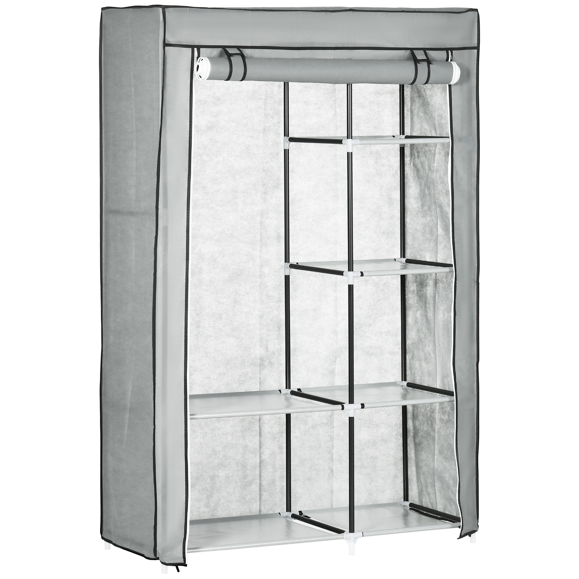 HOMCOM Dulap Modular din Oțel și PP, Organizator cu 6 Rafturi Deschise, 1 Cuier și Ușă, 103x43x162.5 cm, Gri | Aosom Romania HOMCOM Dulap Modular din Oțel și PP, Organizator cu 6 Rafturi Deschise, 1 Cuier și Ușă, 103x43x162.5 cm, Gri | Aosom Romania