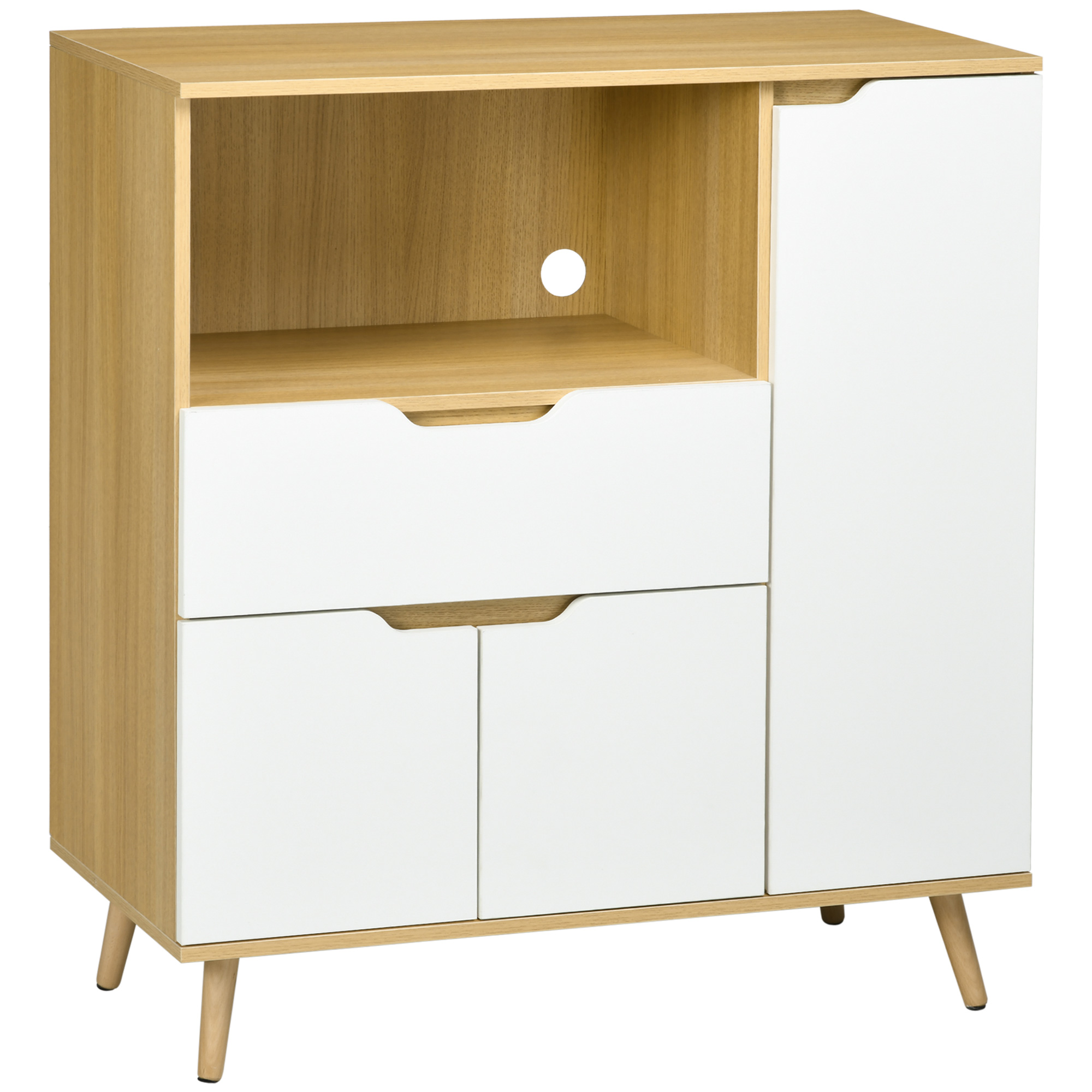 HOMCOM Dulap Multifuncțional pentru Cuptor cu Microunde, PAL, Raft Deschis, 2 Dulapuri, Sertar, 90x40x98.5cm, Alb și Lemn | Aosom Romania HOMCOM Dulap Multifuncțional pentru Cuptor cu Microunde, PAL, Raft Deschis, 2 Dulapuri, Sertar, 90x40x98.5cm, Alb și Lemn | Aosom Romania